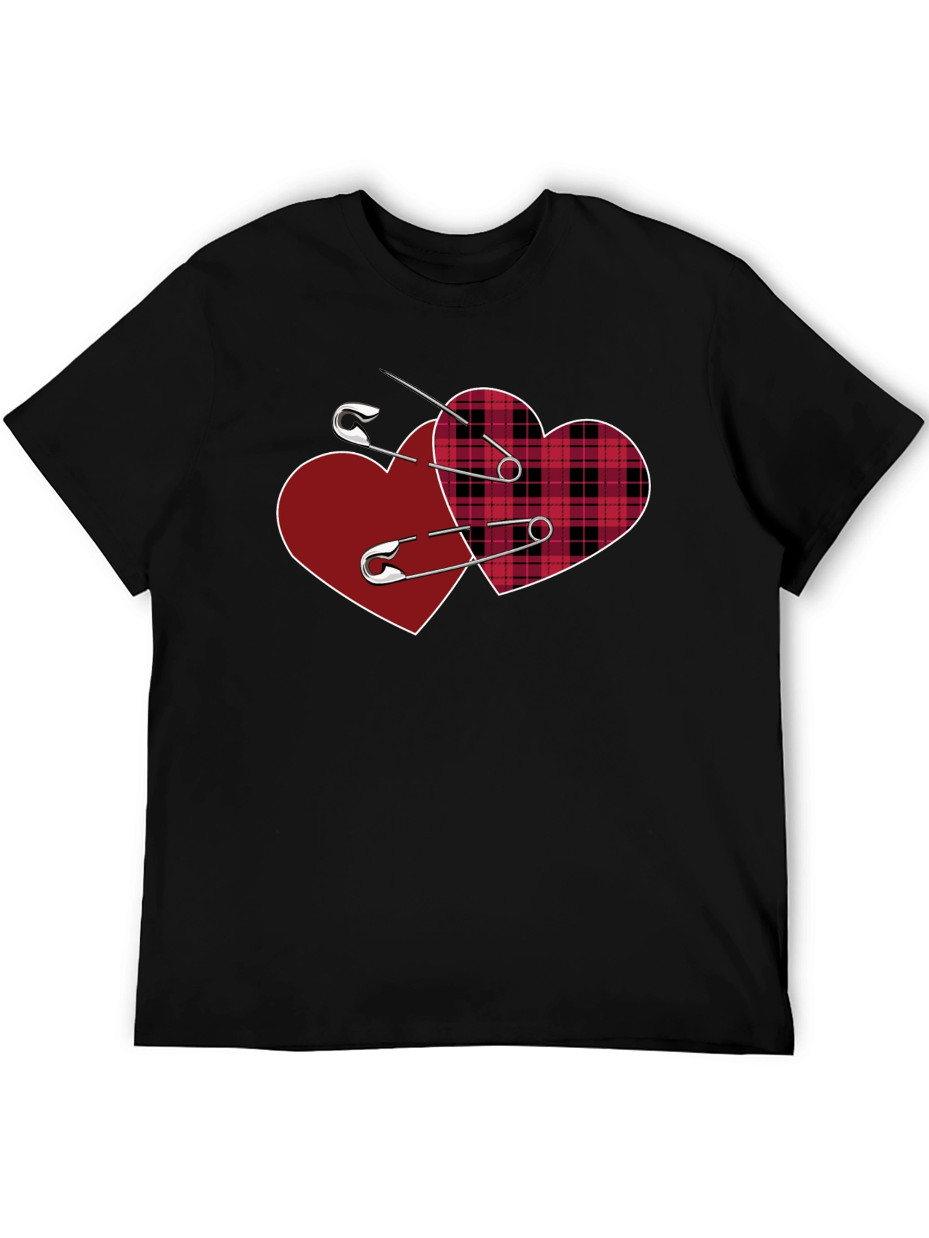 Safety Pin Hearts Graphic Tee - Edgy Valentines Style