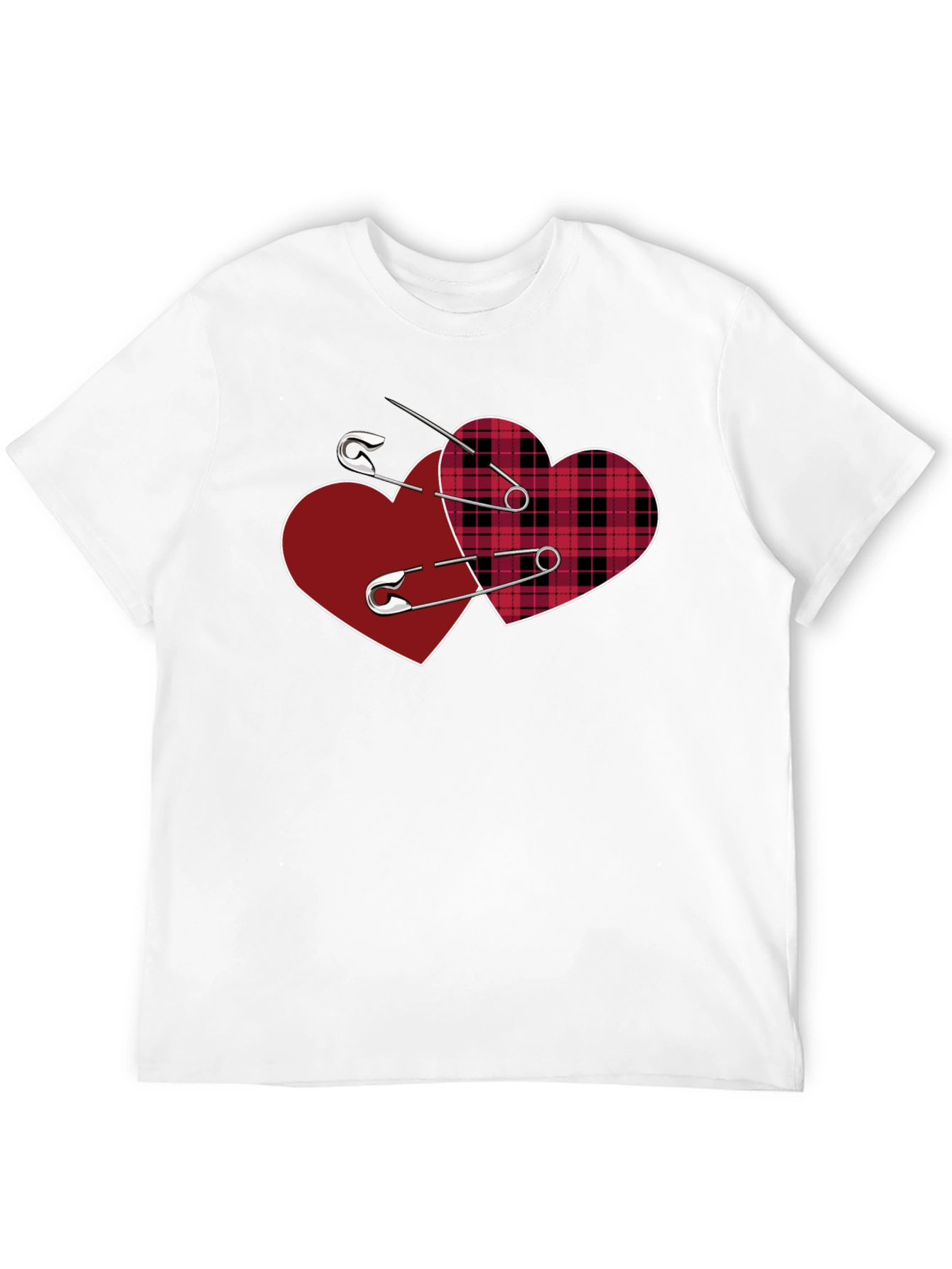 Safety Pin Hearts Graphic Tee - Edgy Valentines Style