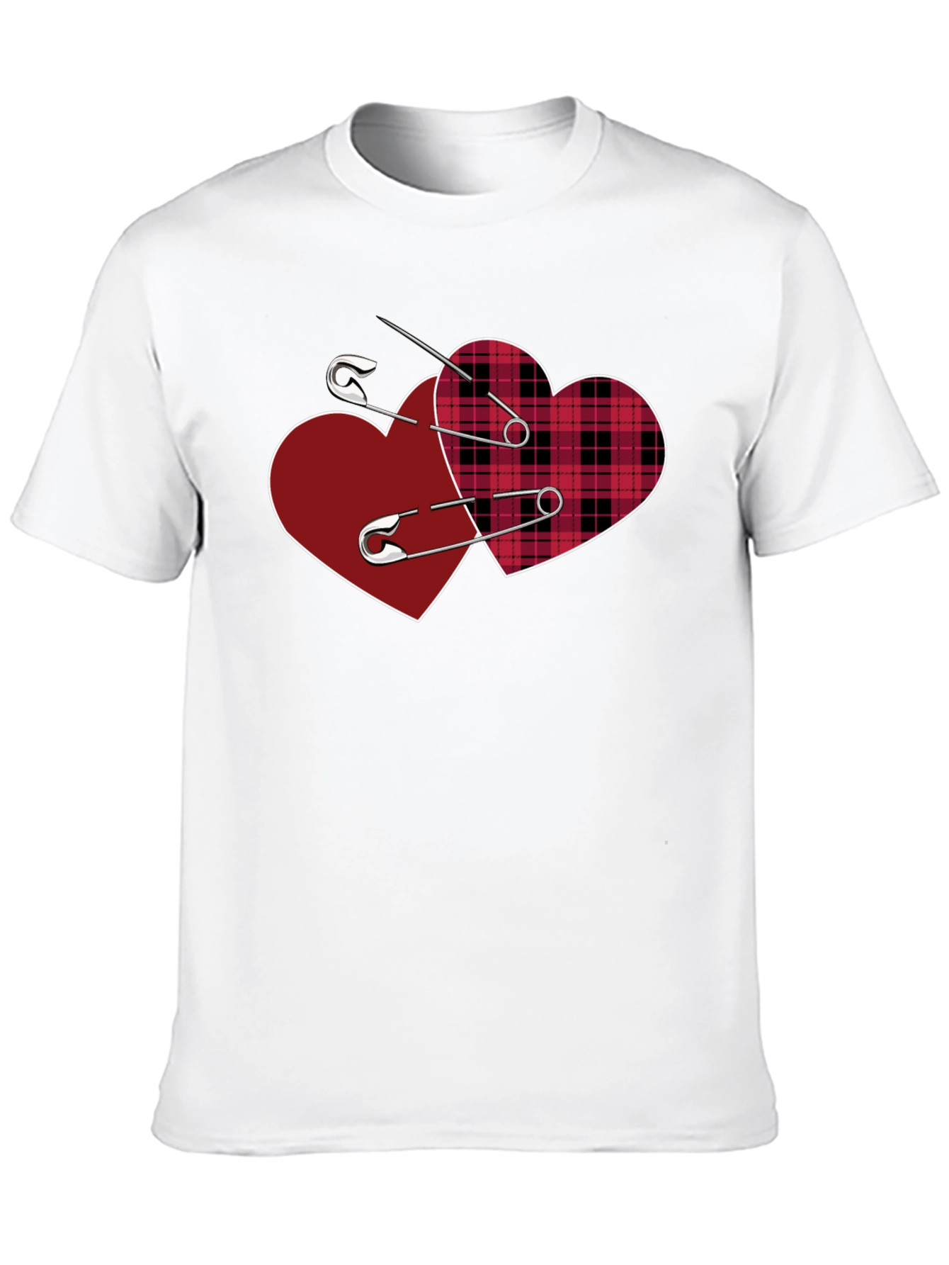 Safety Pin Hearts Graphic Tee - Edgy Valentines Style