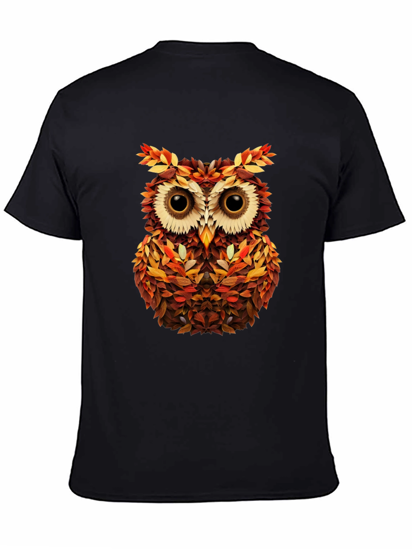 Autumn Owl Graphic Tee - Nature Inspired Black T-Shirt