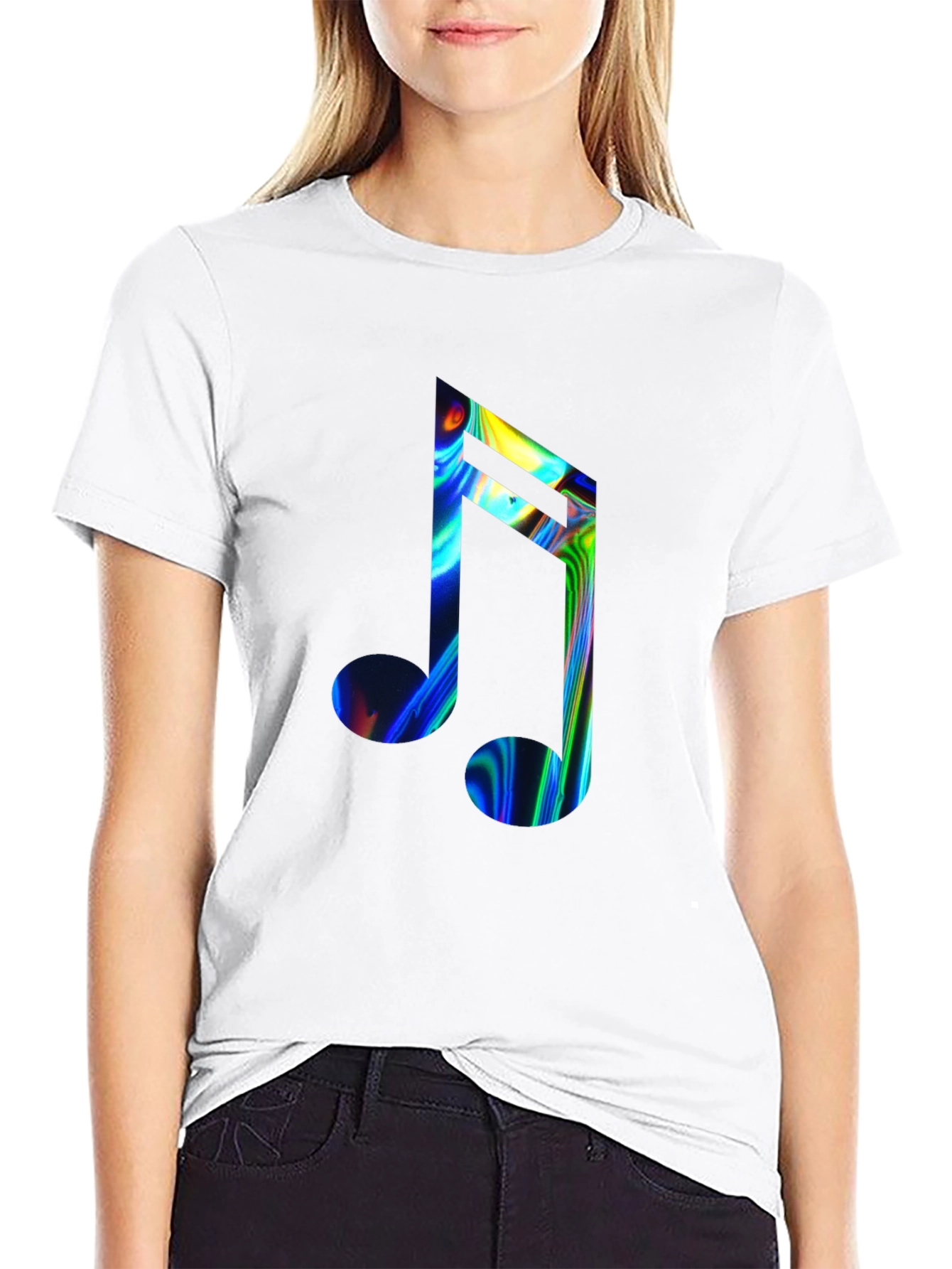 Vibrant Music Note Graphic Tee - Black