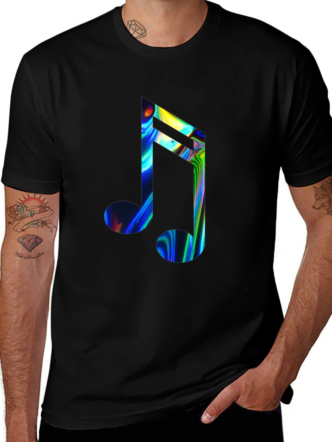 Vibrant Music Note Graphic Tee - Black