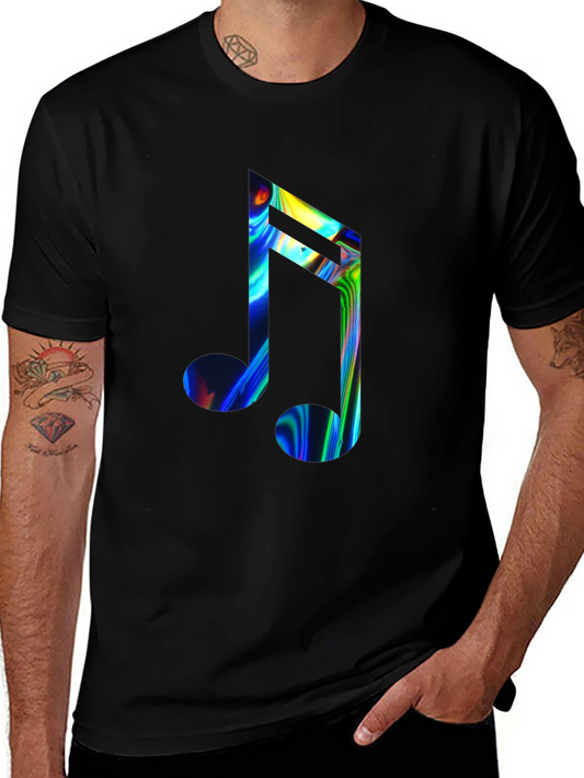 Vibrant Music Note Graphic Tee - Black