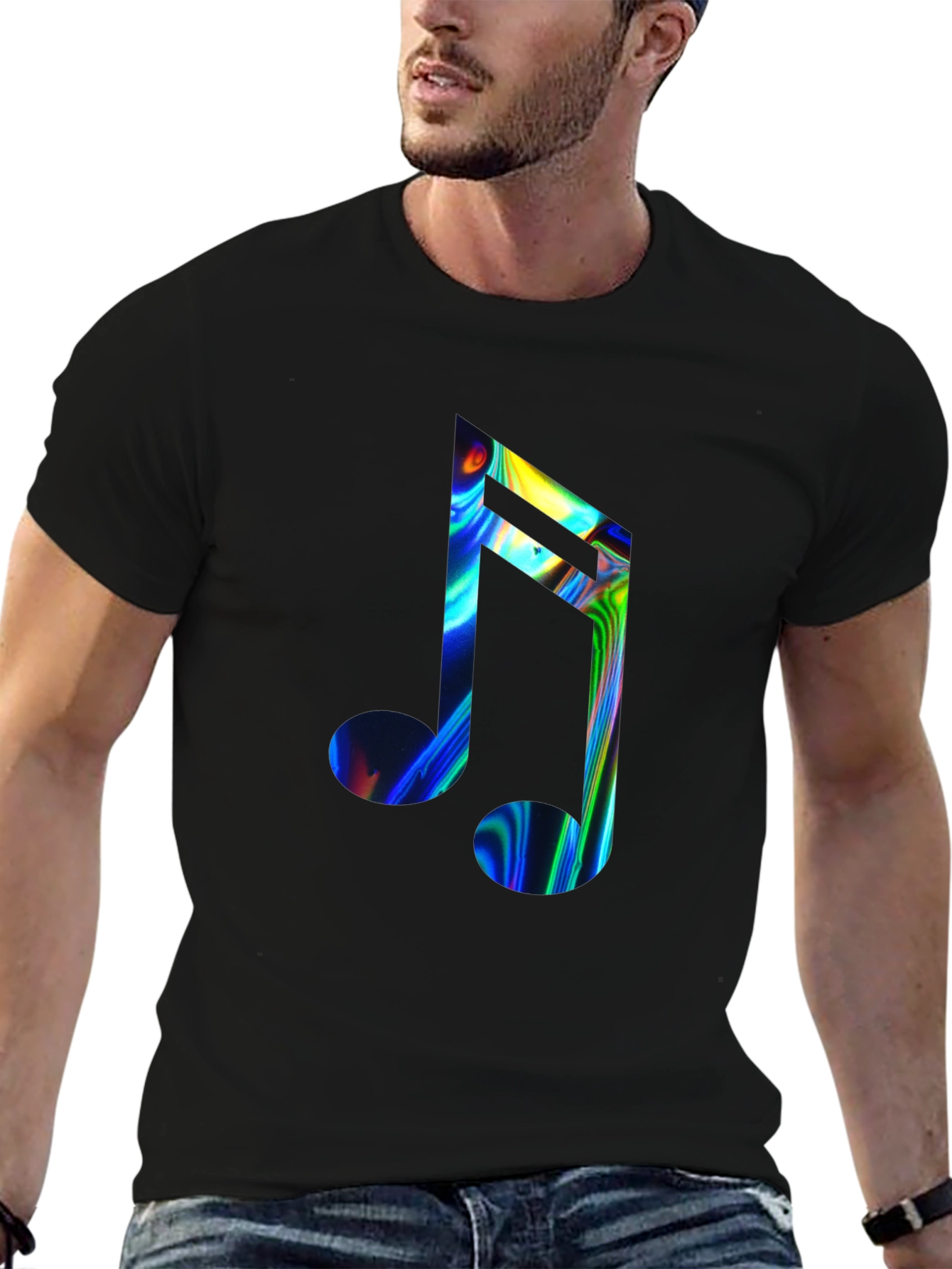 Vibrant Music Note Graphic Tee - Black