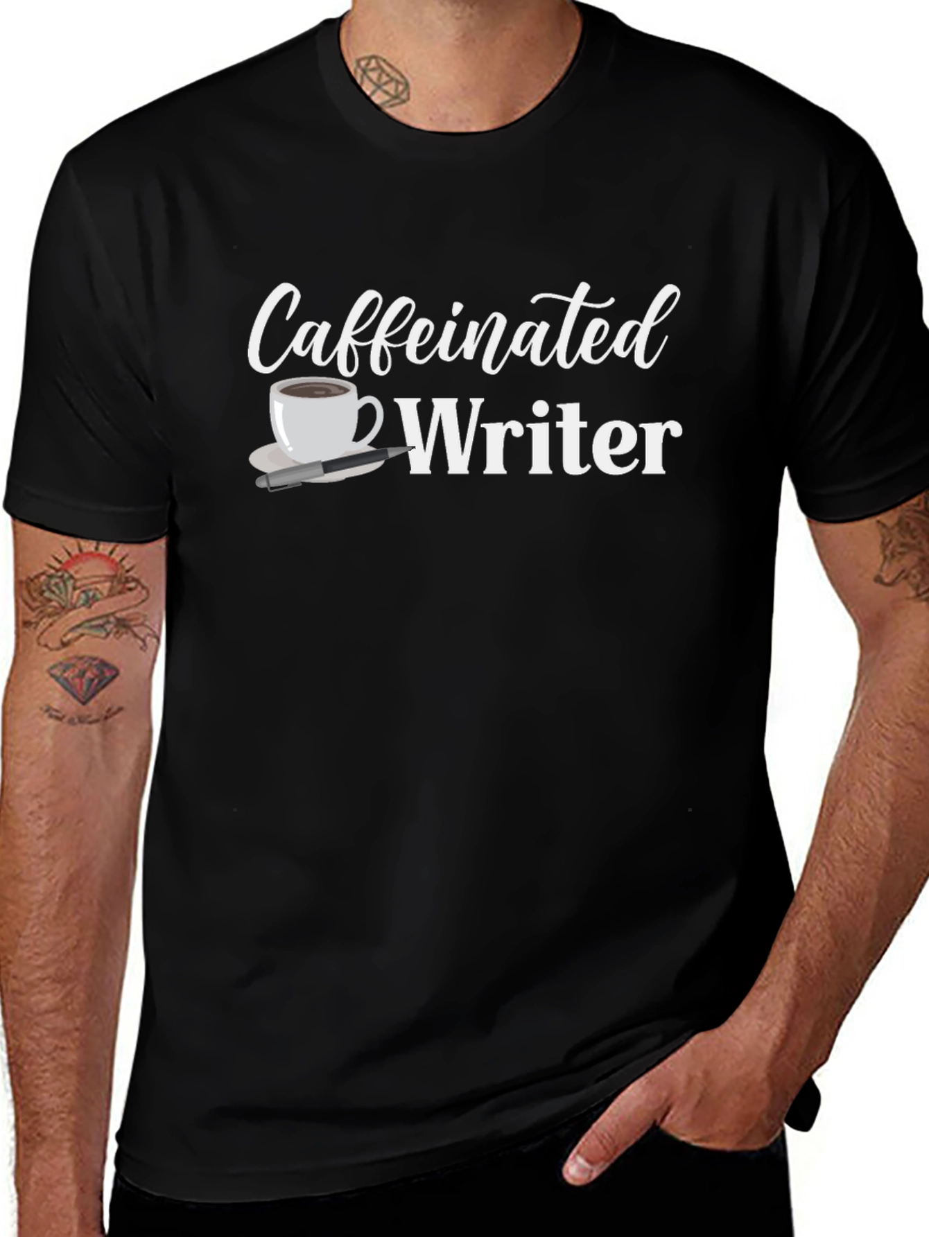 Caffeinated Writer Graphic T-Shirt - Black Cotton Tee
