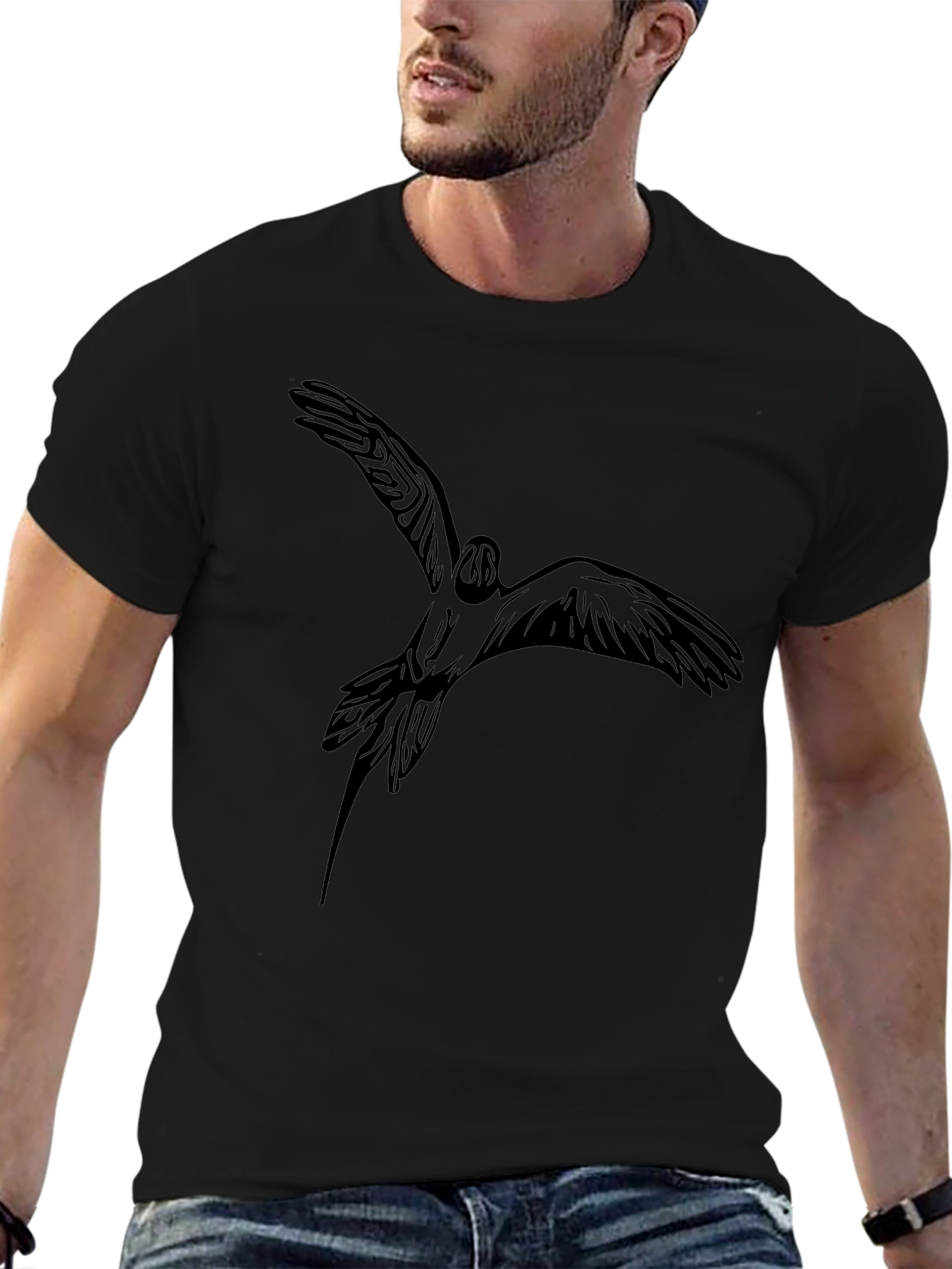 Black Bird Graphic Tee - Stylish Mens Casual T-Shirt