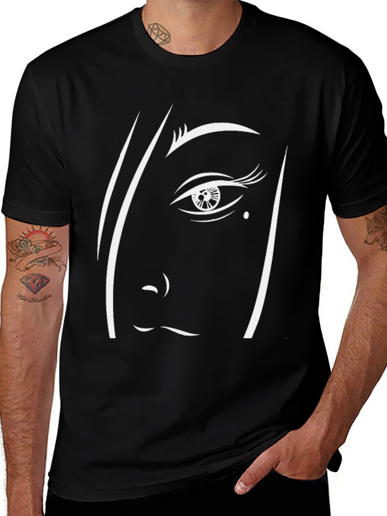Abstract Face Graphic Tee - Modern Black T-Shirt