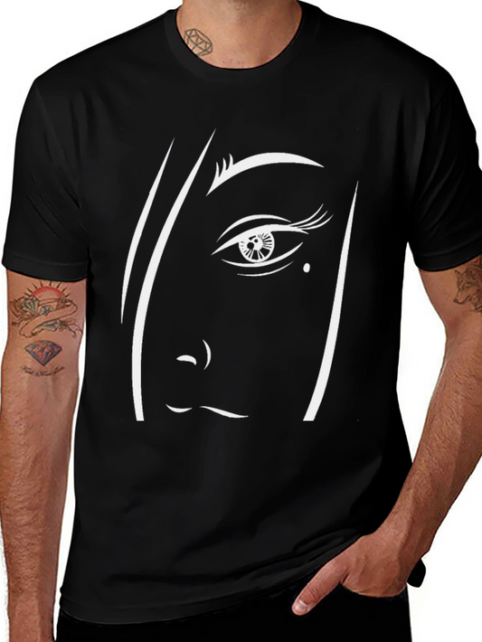 Abstract Face Graphic Tee - Modern Black T-Shirt