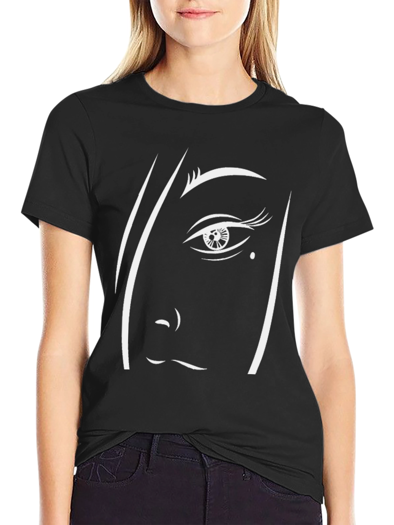 Abstract Face Graphic Tee - Modern Black T-Shirt