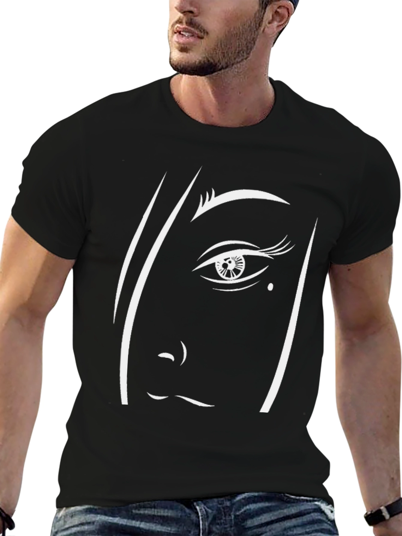 Abstract Face Graphic Tee - Modern Black T-Shirt