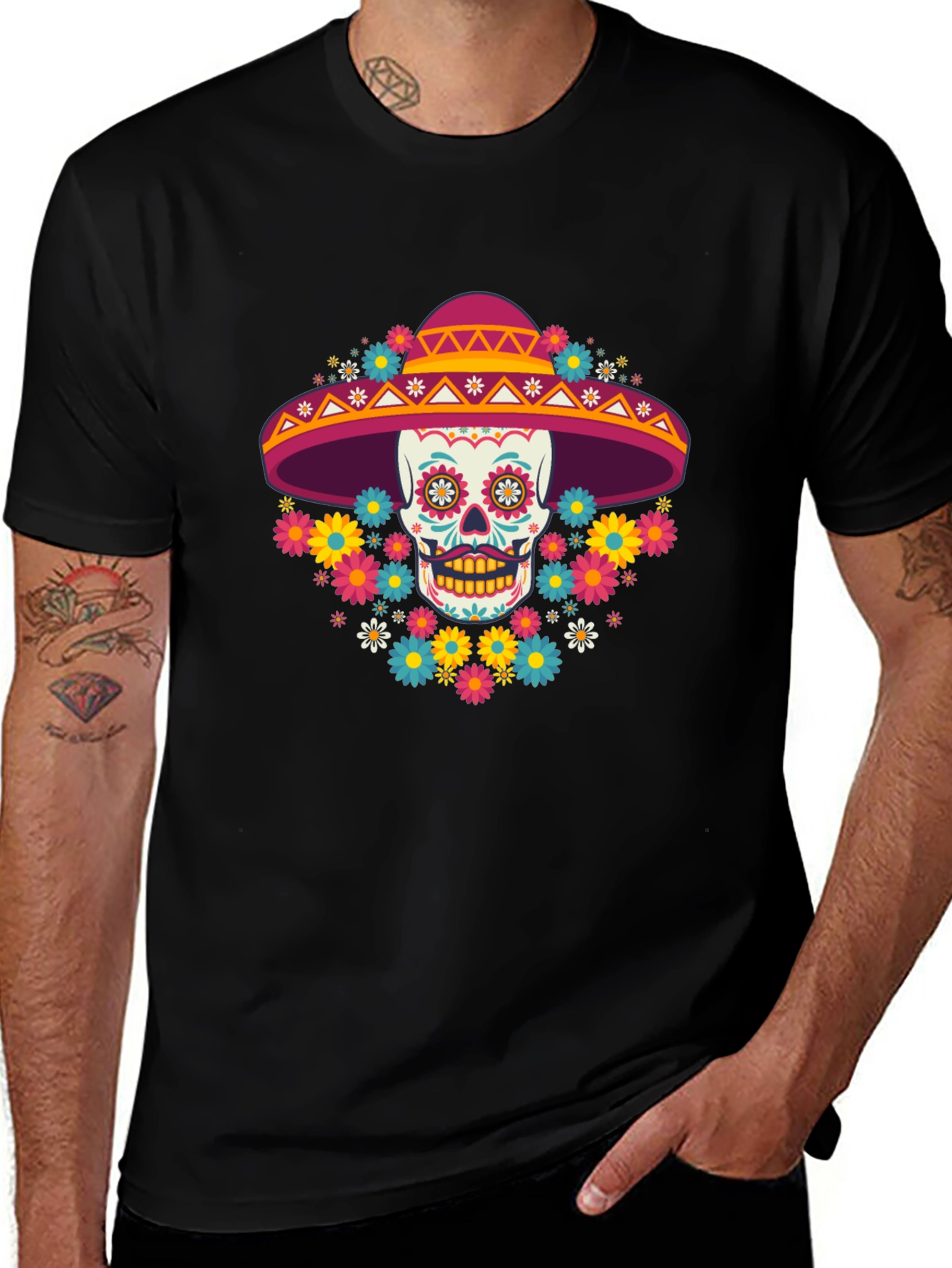 Day of the Dead Skull Graphic T-Shirt