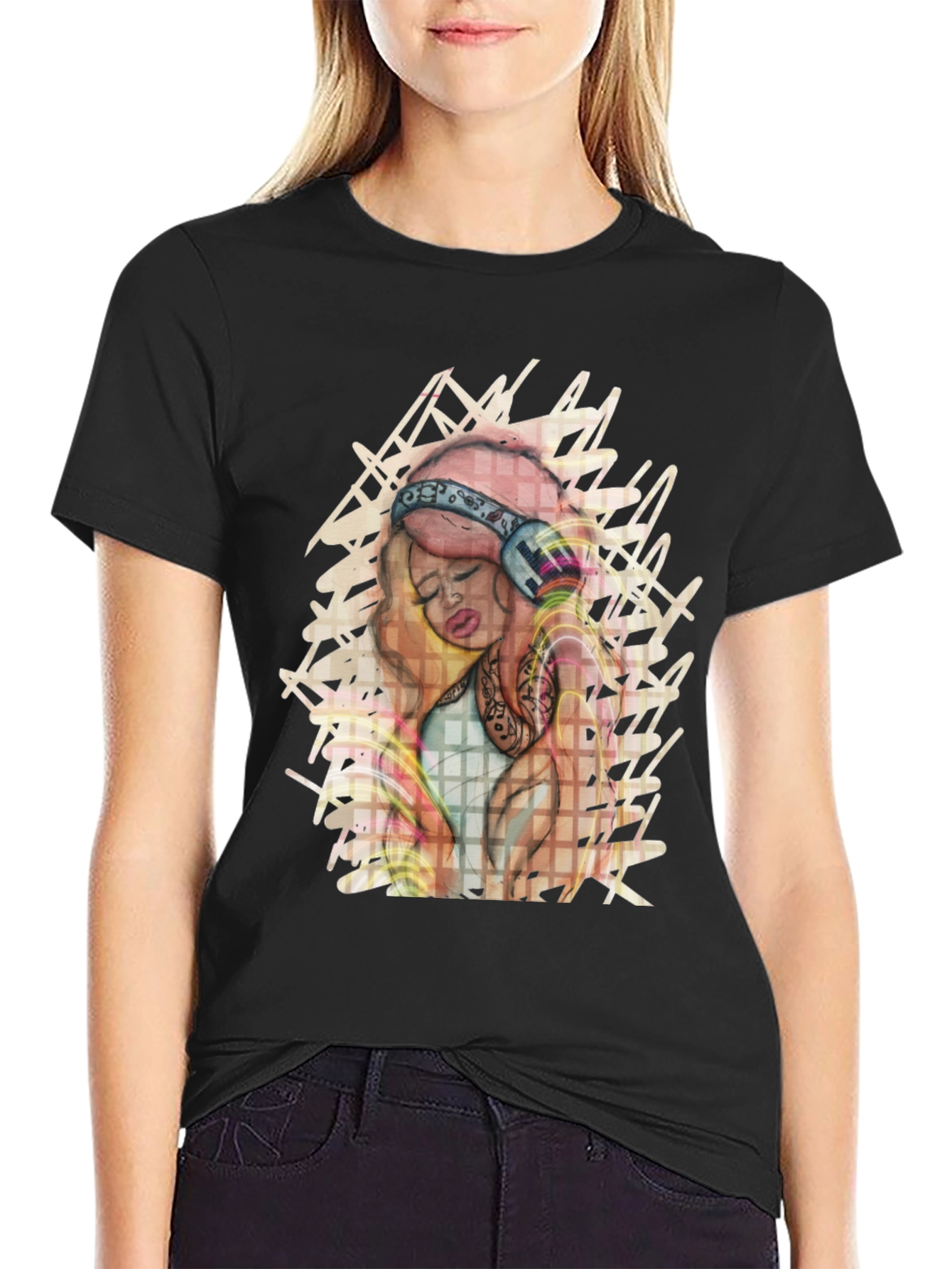 Stylish Graphic Tee - Girl with Headphones