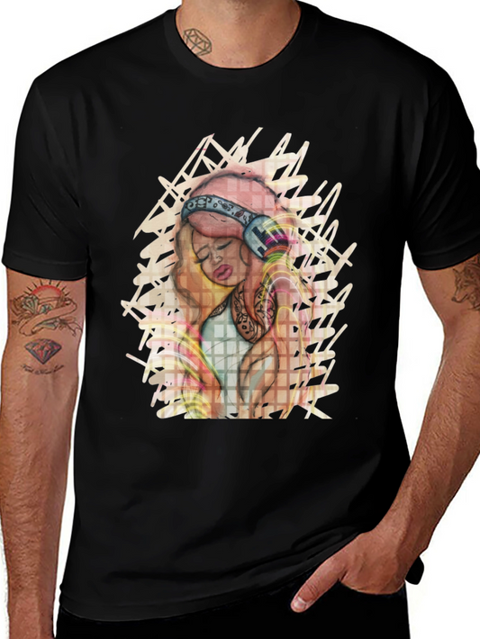Stylish Graphic Tee - Girl with Headphones