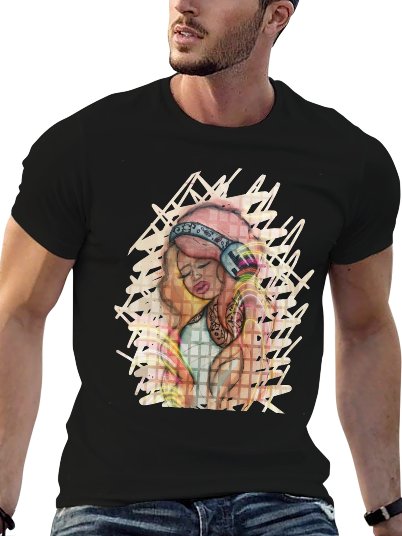 Stylish Graphic Tee - Girl with Headphones