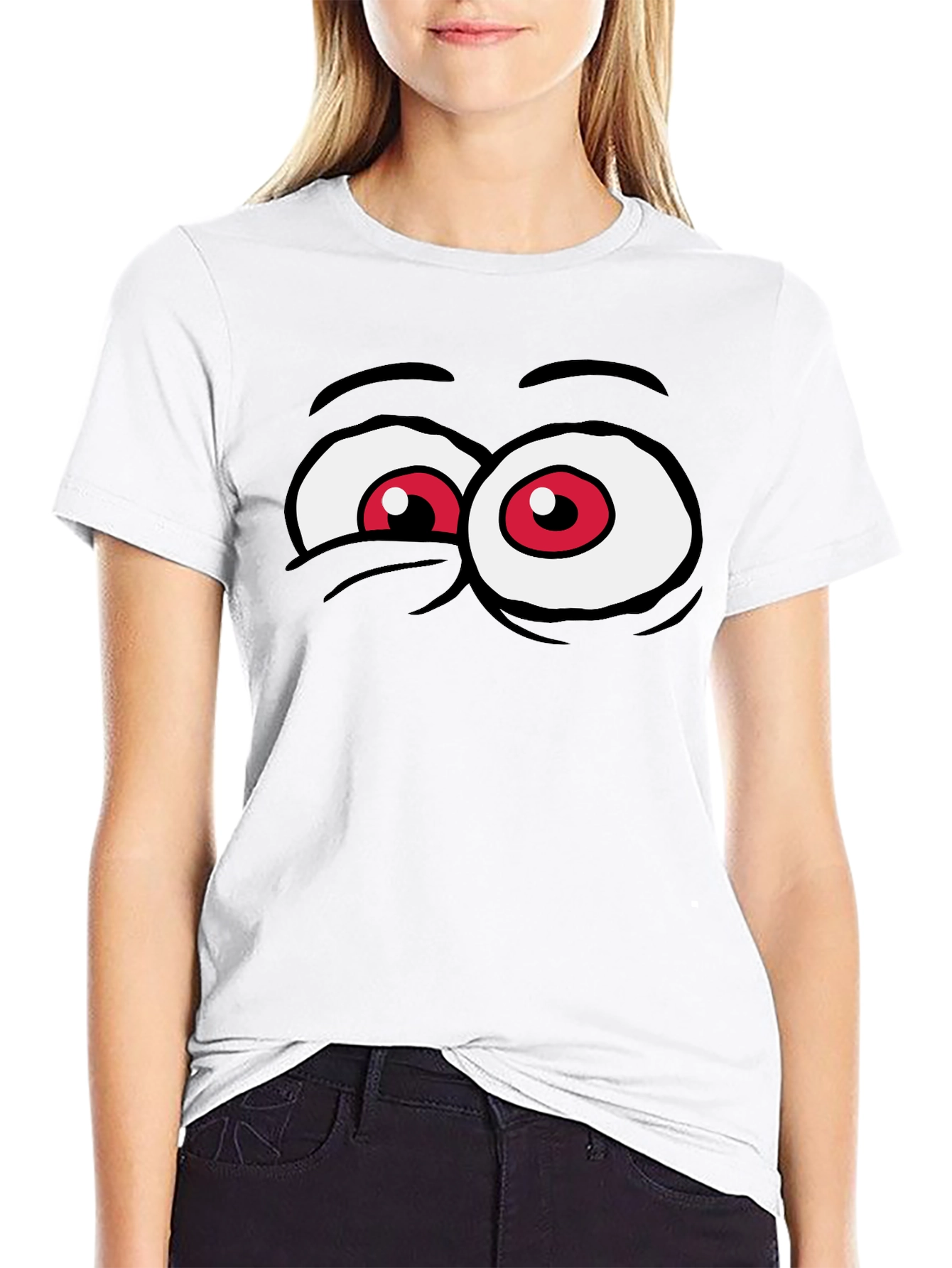Funny Cartoon Eyes Graphic Tee - Black