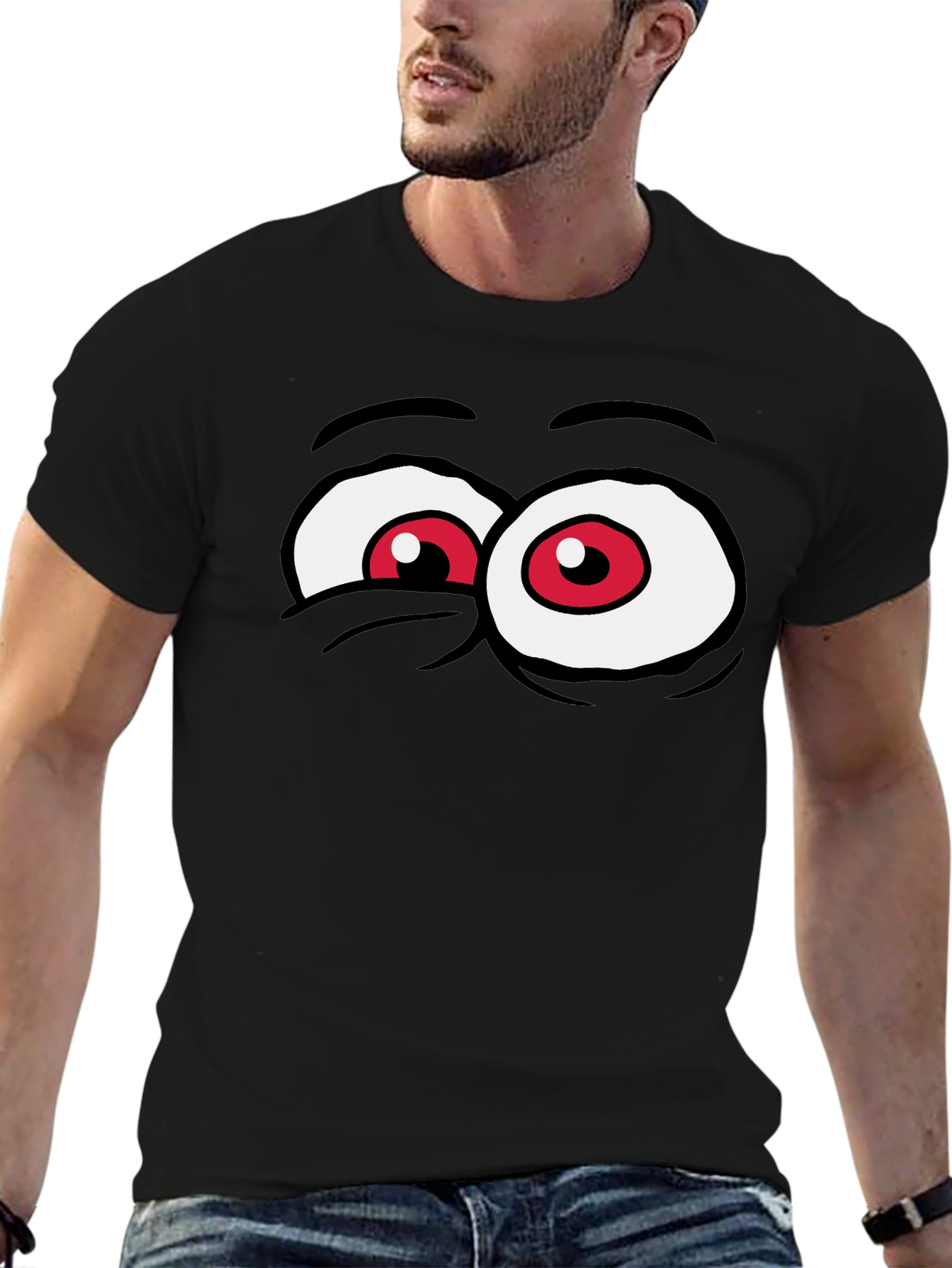 Funny Cartoon Eyes Graphic Tee - Black