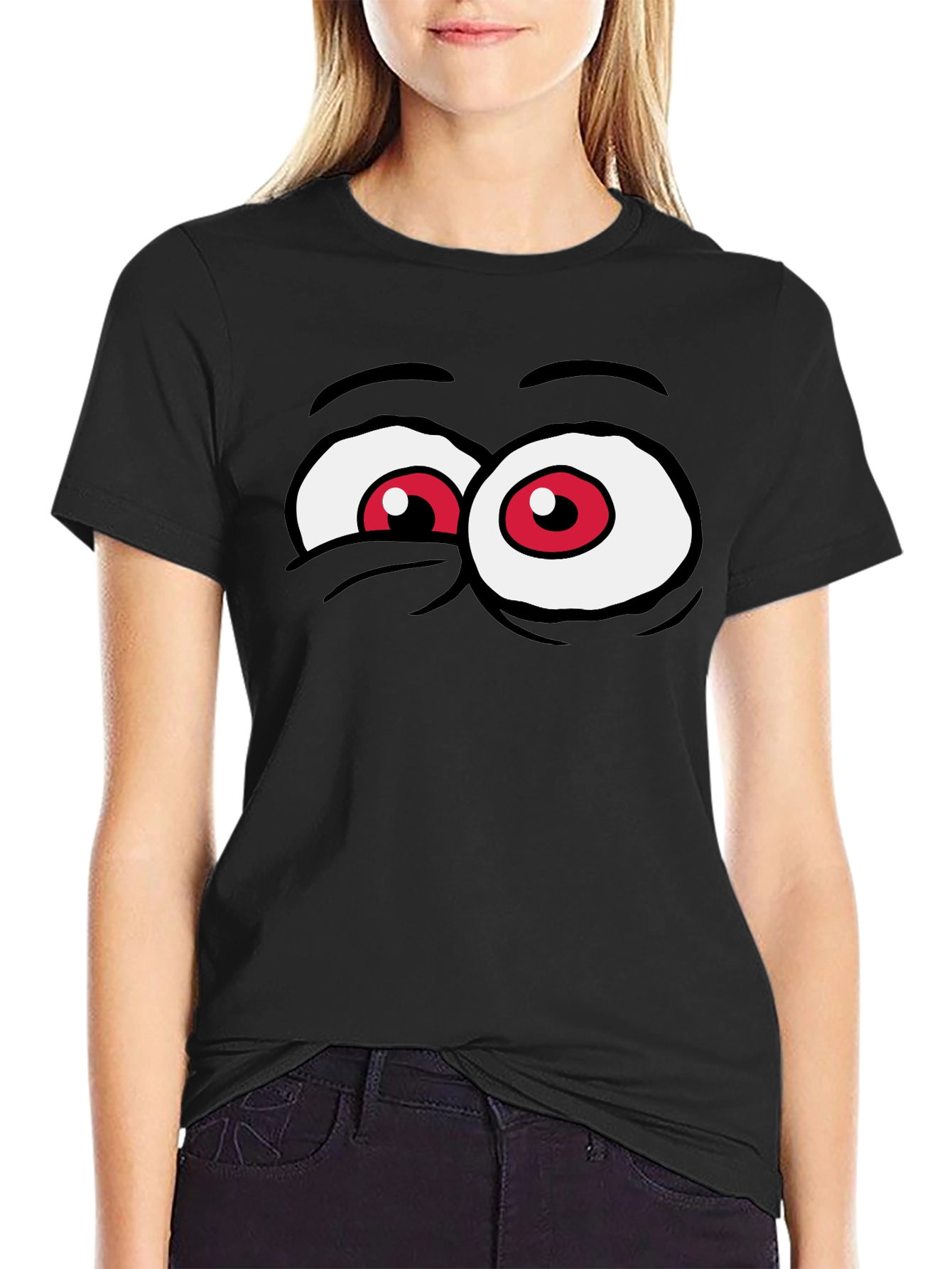 Funny Cartoon Eyes Graphic Tee - Black