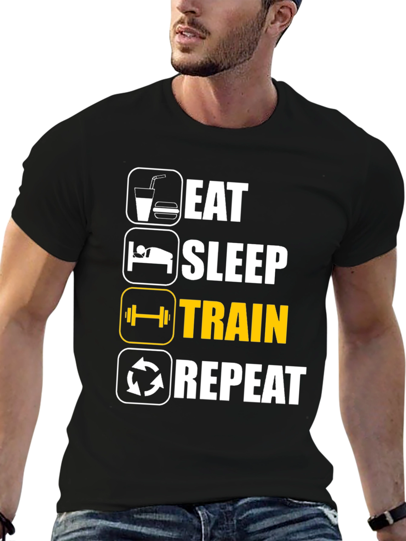 Eat Sleep Train Repeat Black T-Shirt