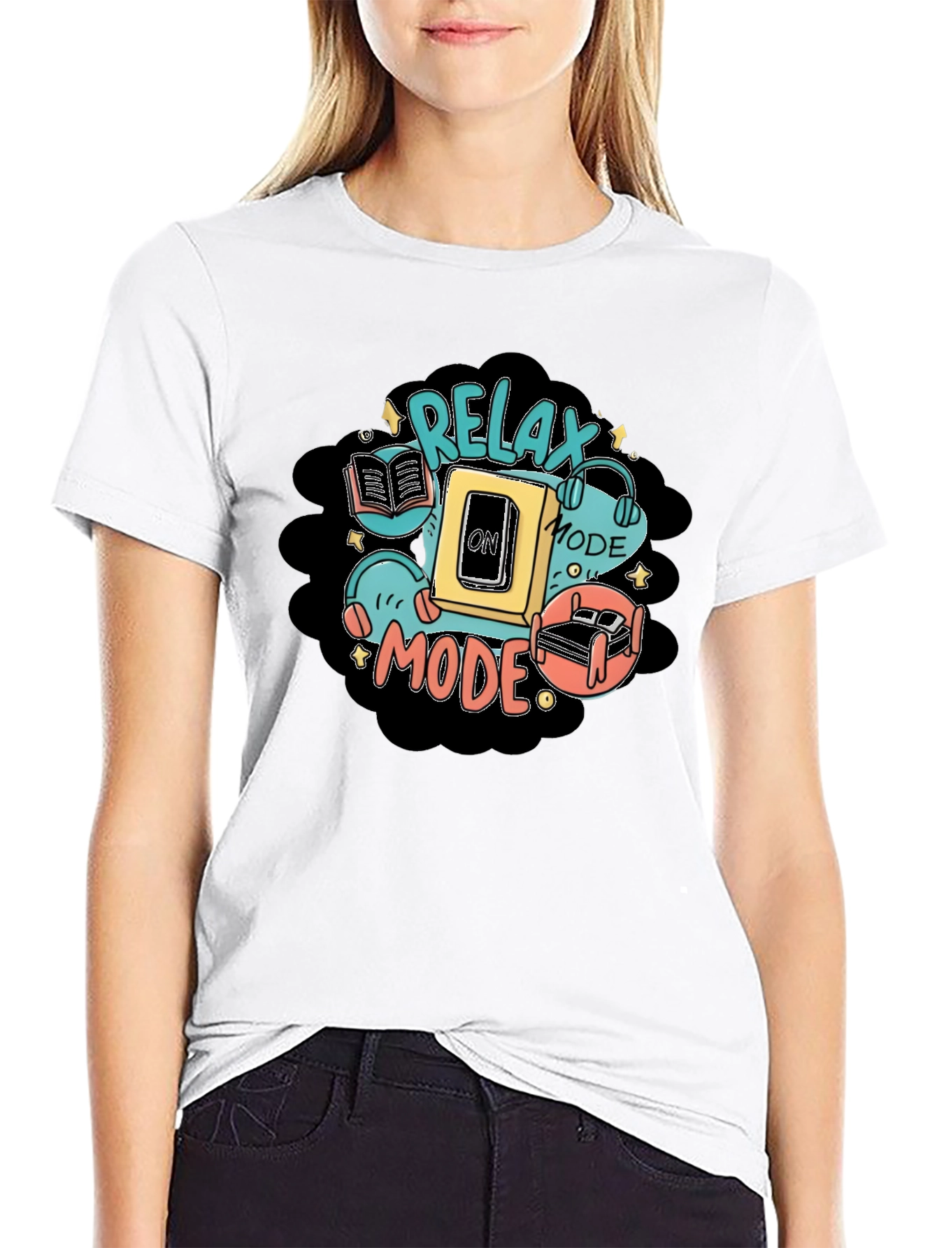 Relax Mode Graphic Tee - Black Cotton Comfort