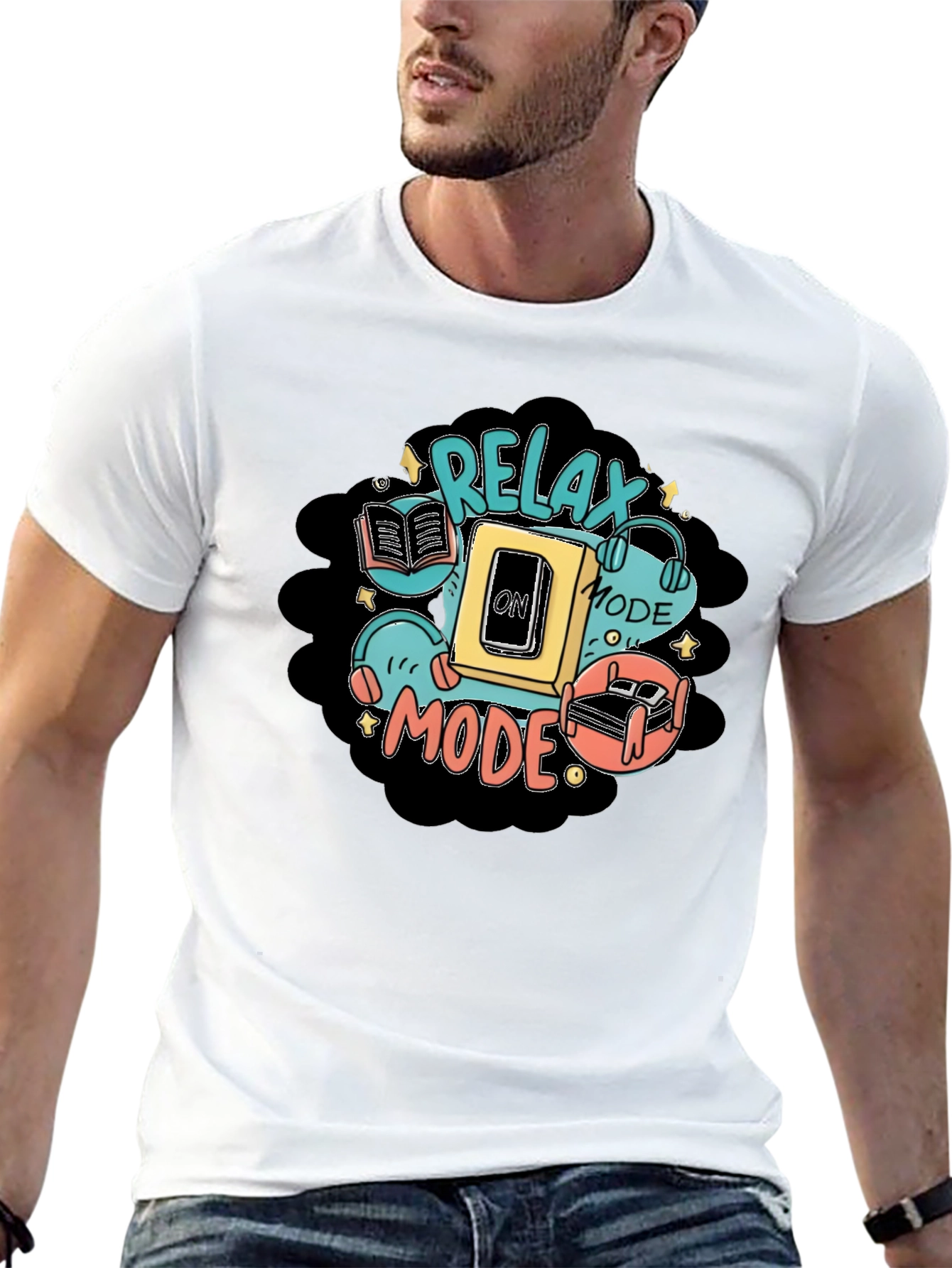 Relax Mode Graphic Tee - Black Cotton Comfort