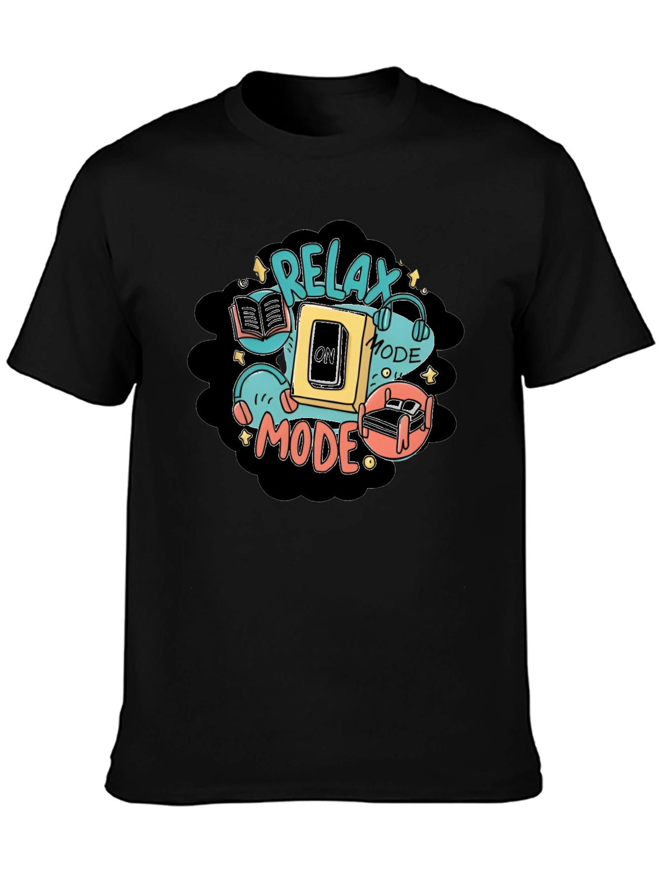 Relax Mode Graphic Tee - Black Cotton Comfort