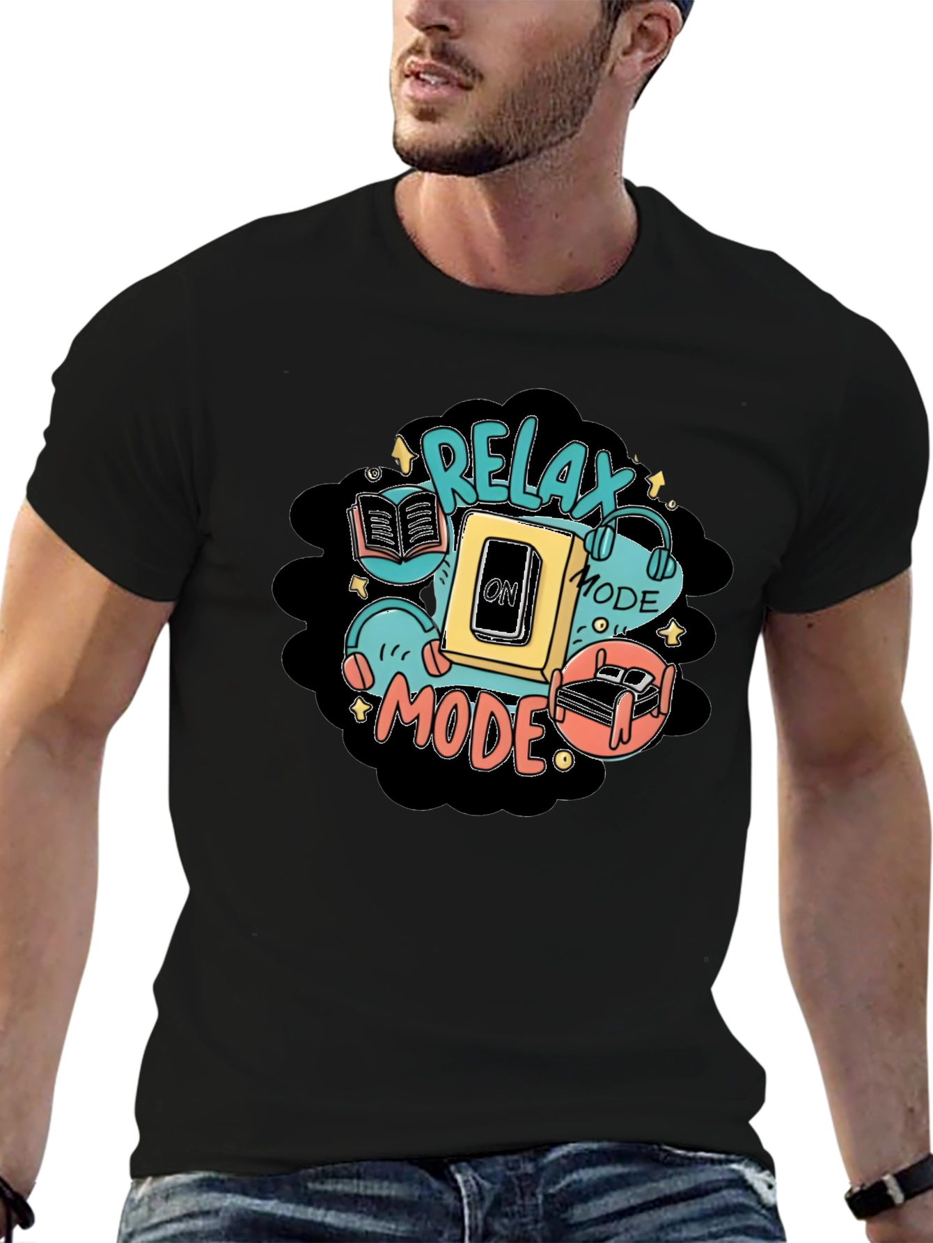 Relax Mode Graphic Tee - Black Cotton Comfort