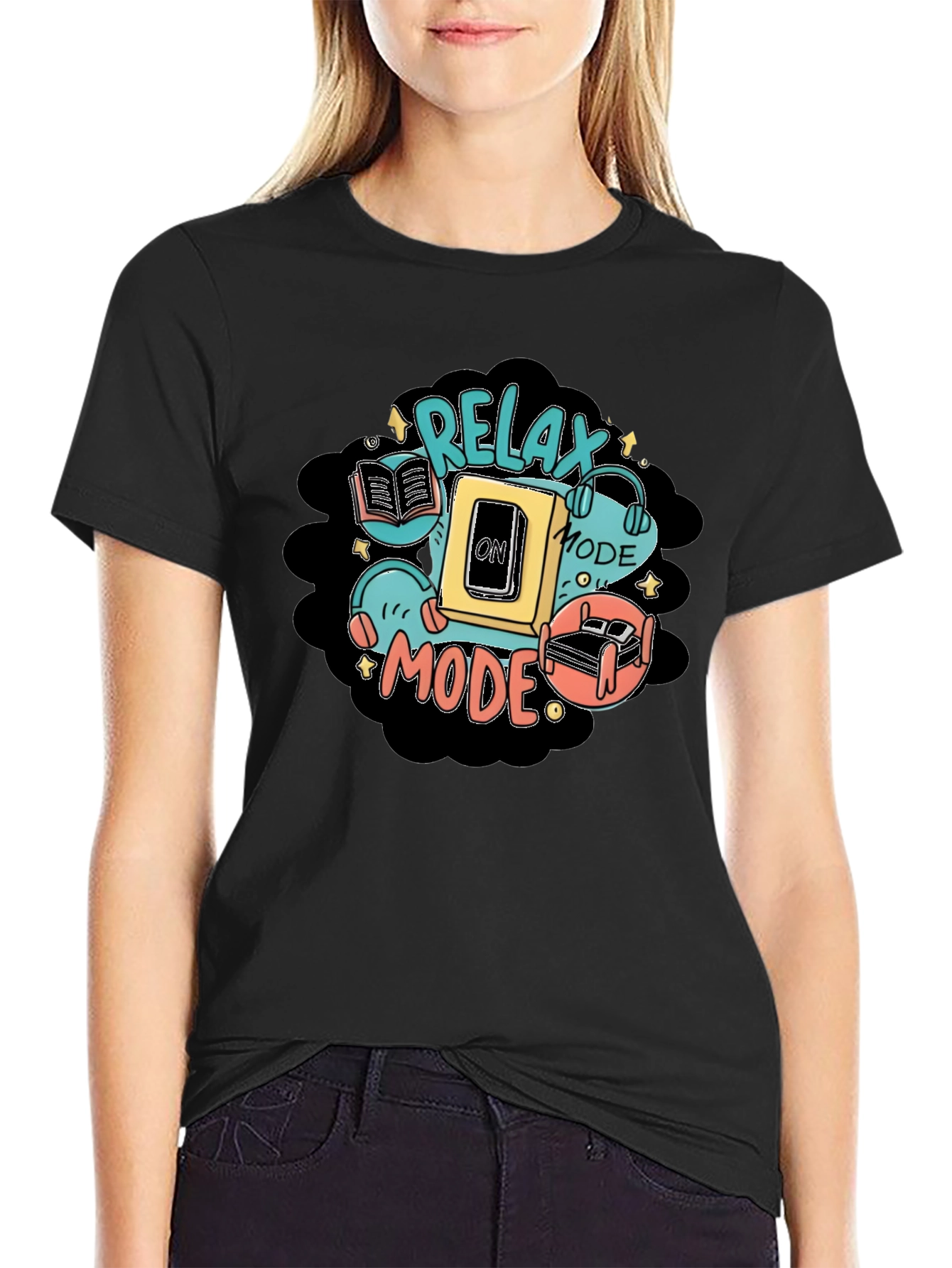 Relax Mode Graphic Tee - Black Cotton Comfort