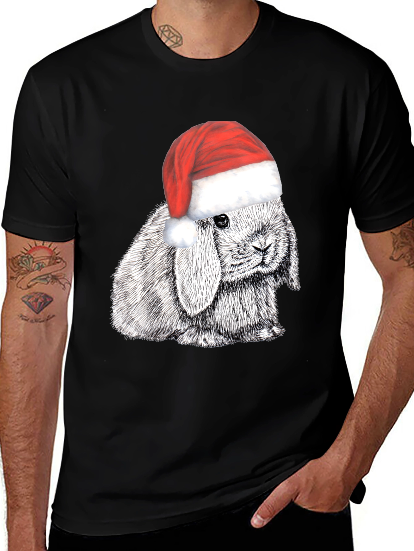 Rabbit in Santa Hat Graphic Tee - Holiday Cheer