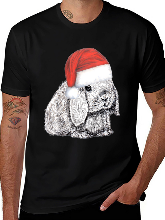 Rabbit in Santa Hat Graphic Tee - Holiday Cheer