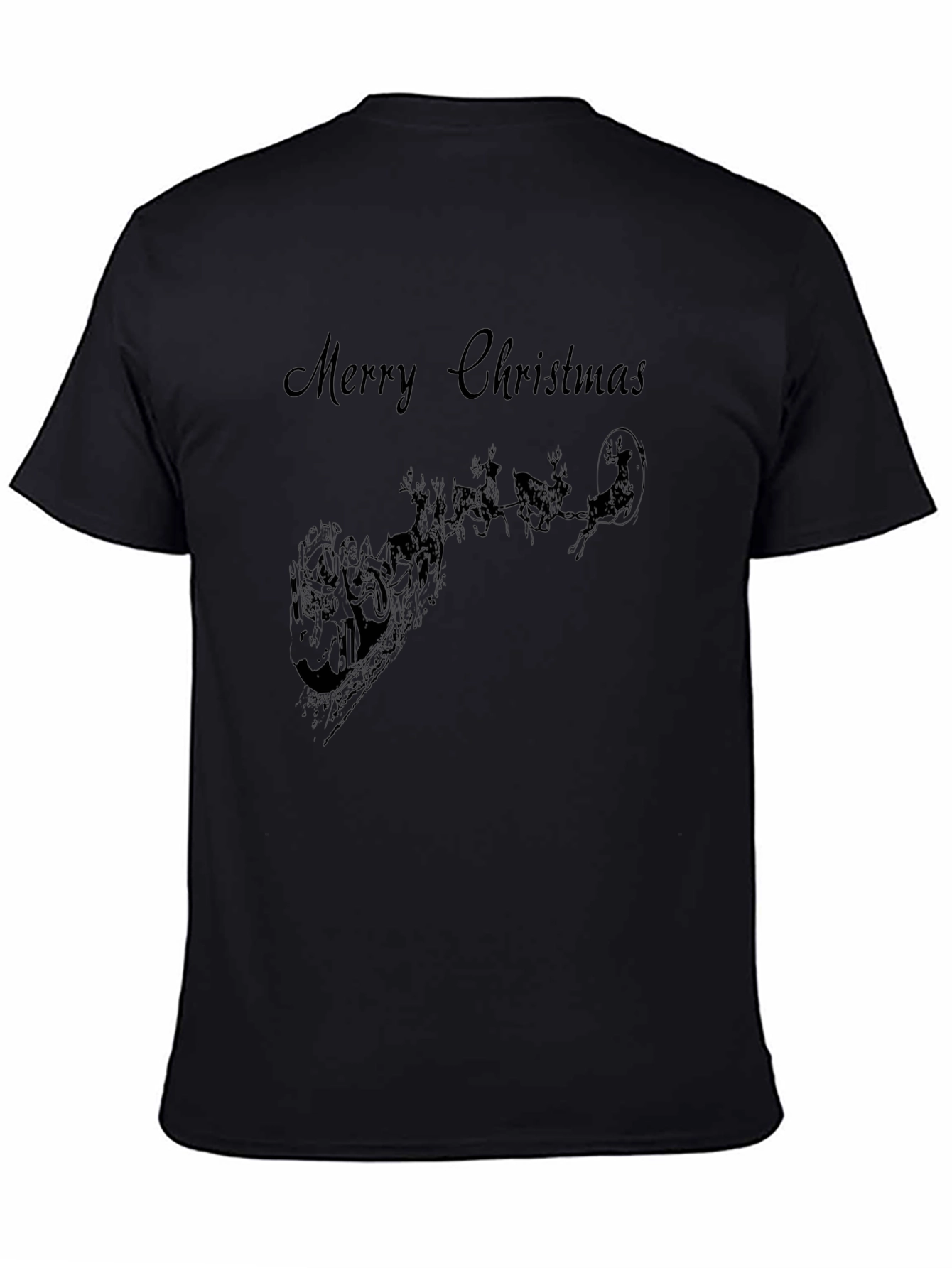 Merry Christmas Santa Sleigh Black T-Shirt