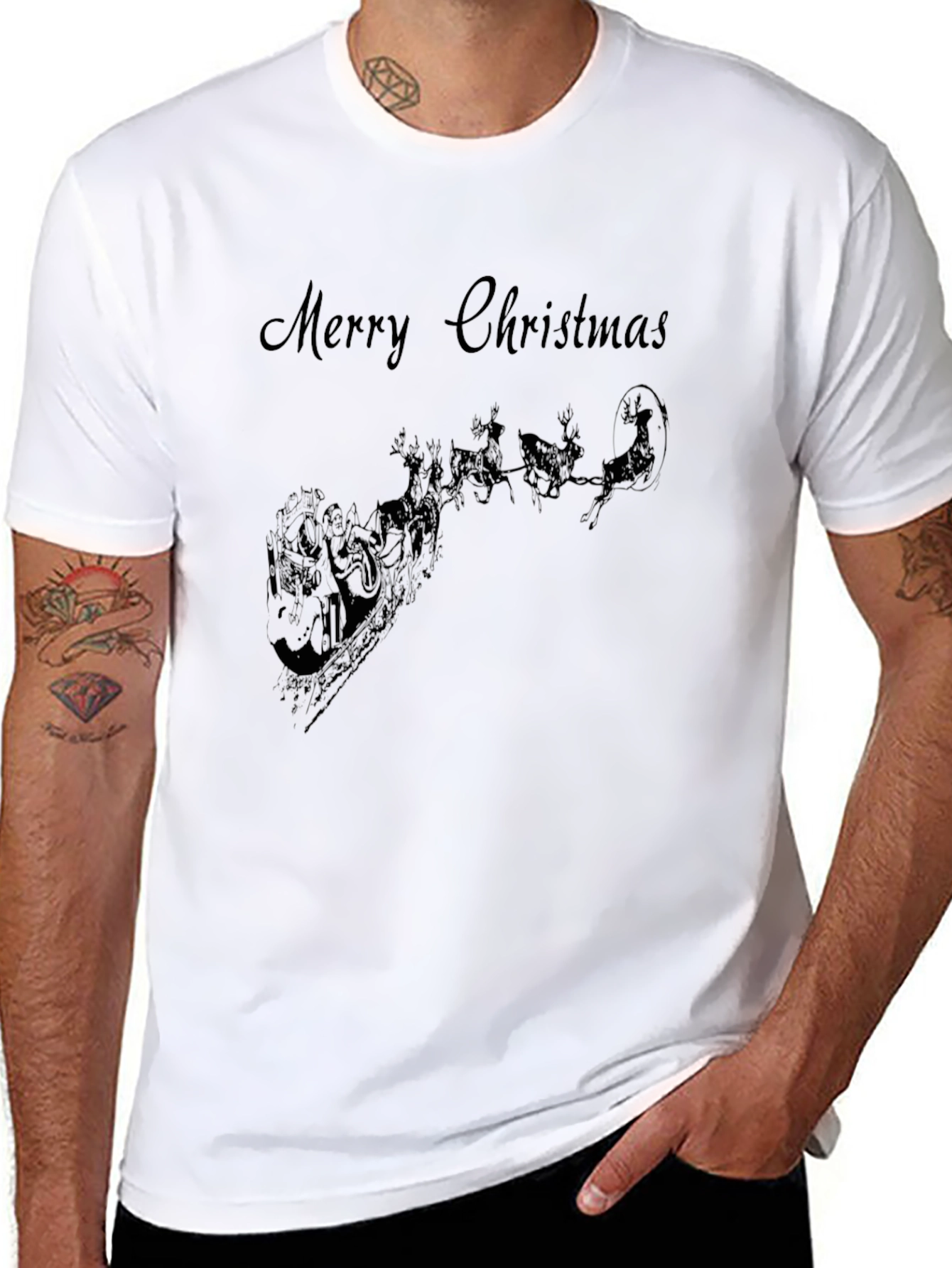 Merry Christmas Santa Sleigh Black T-Shirt