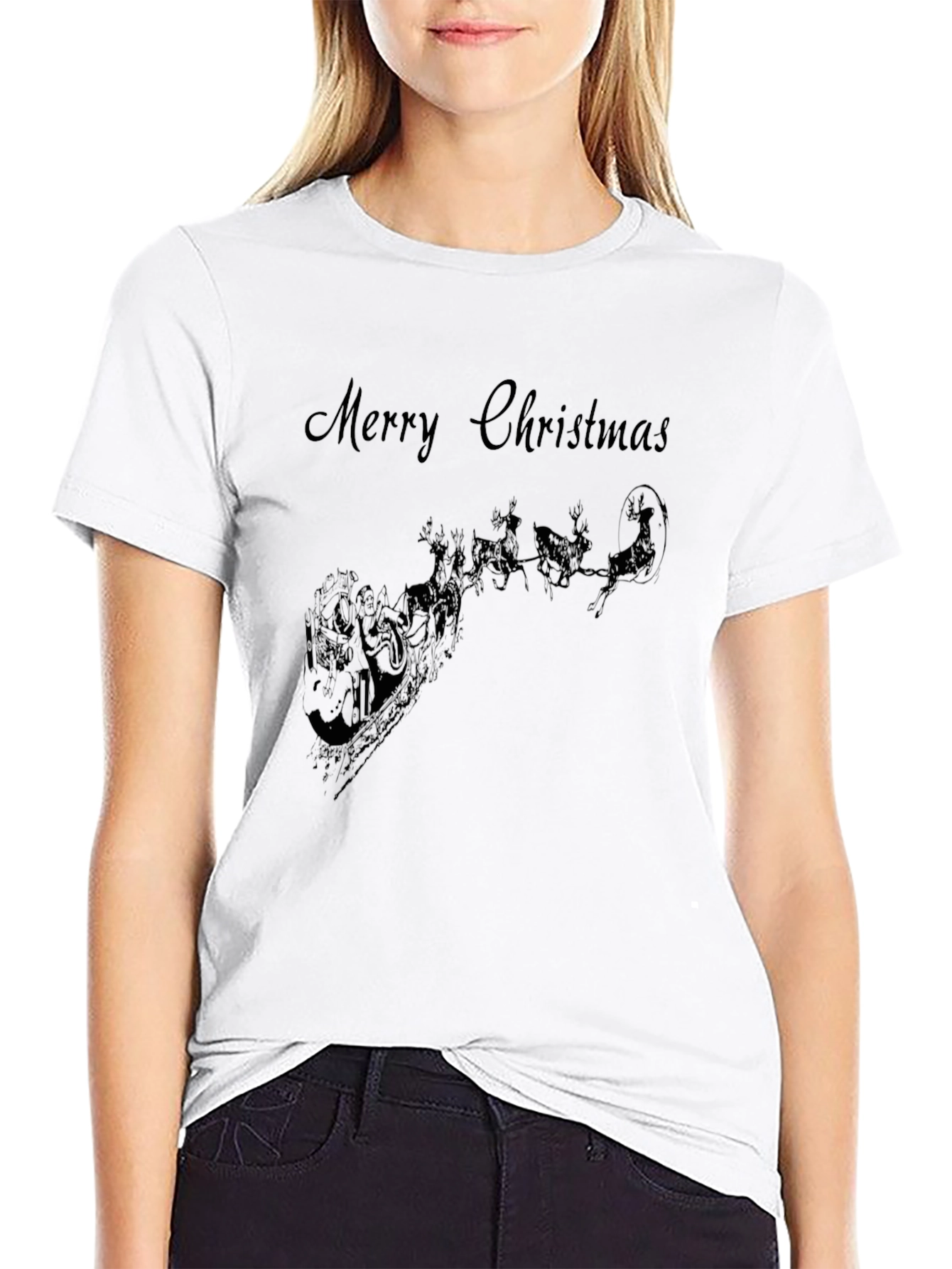 Merry Christmas Santa Sleigh Black T-Shirt