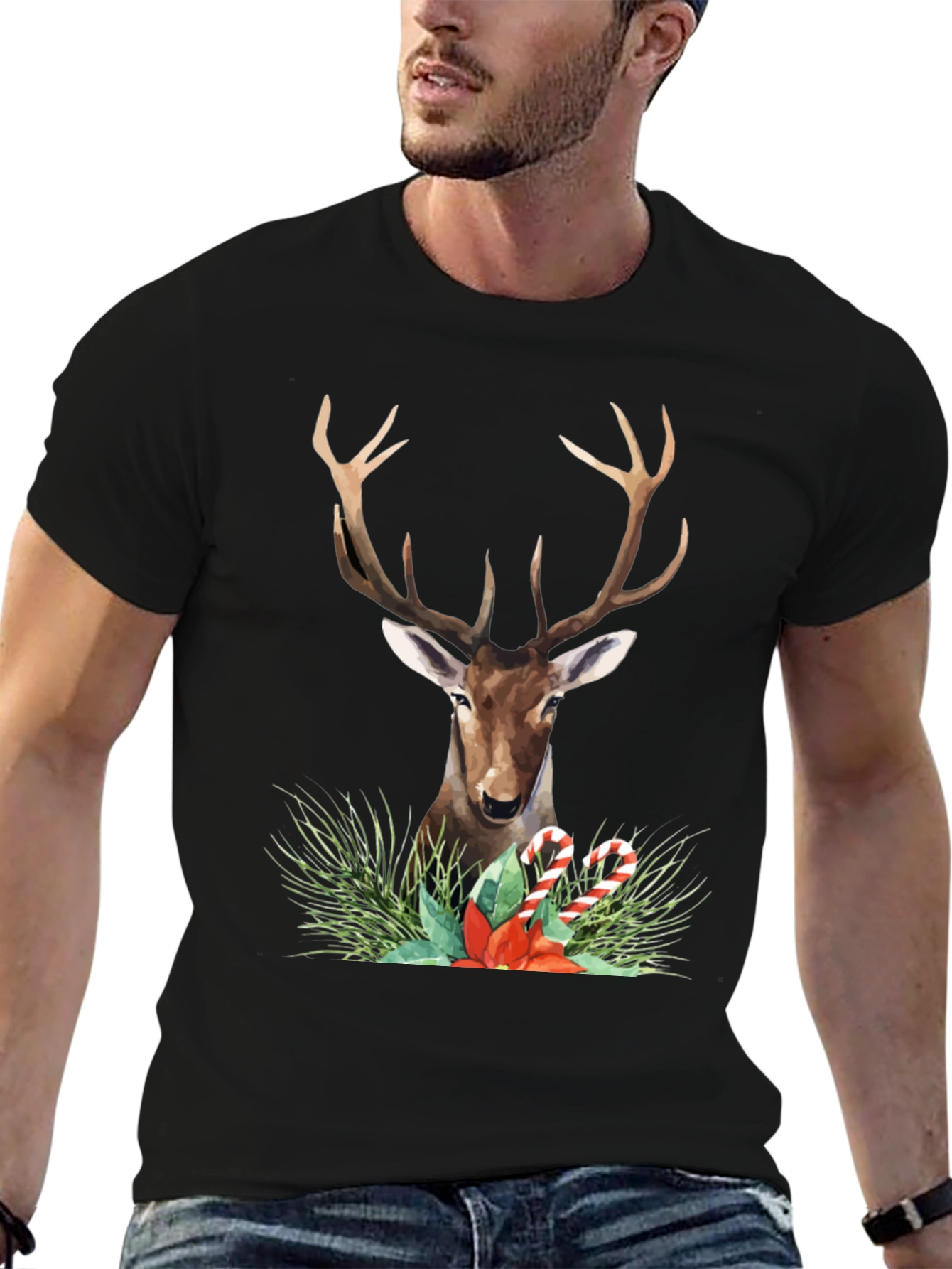 Festive Deer Graphic Tee - Holiday Style