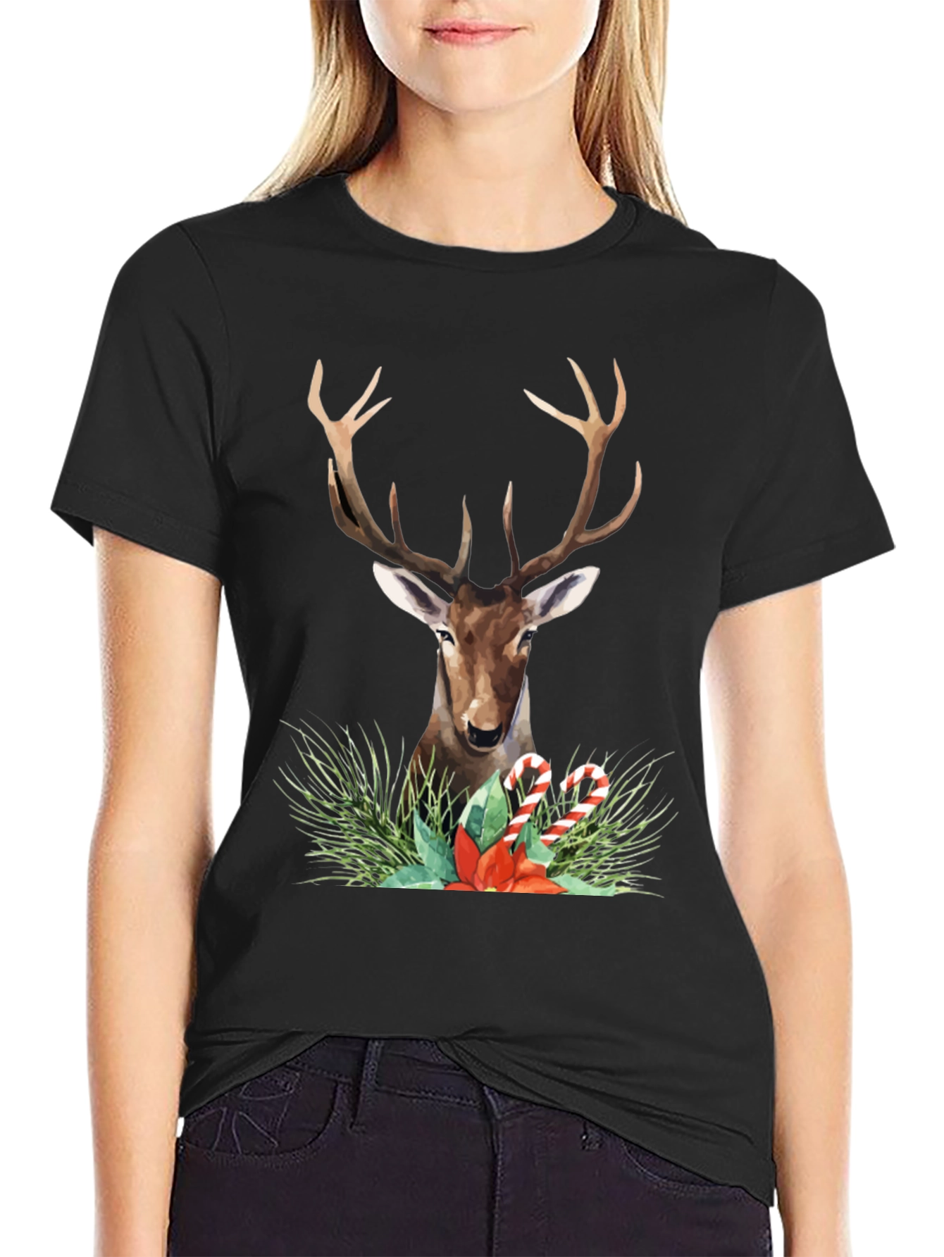 Festive Deer Graphic Tee - Holiday Style
