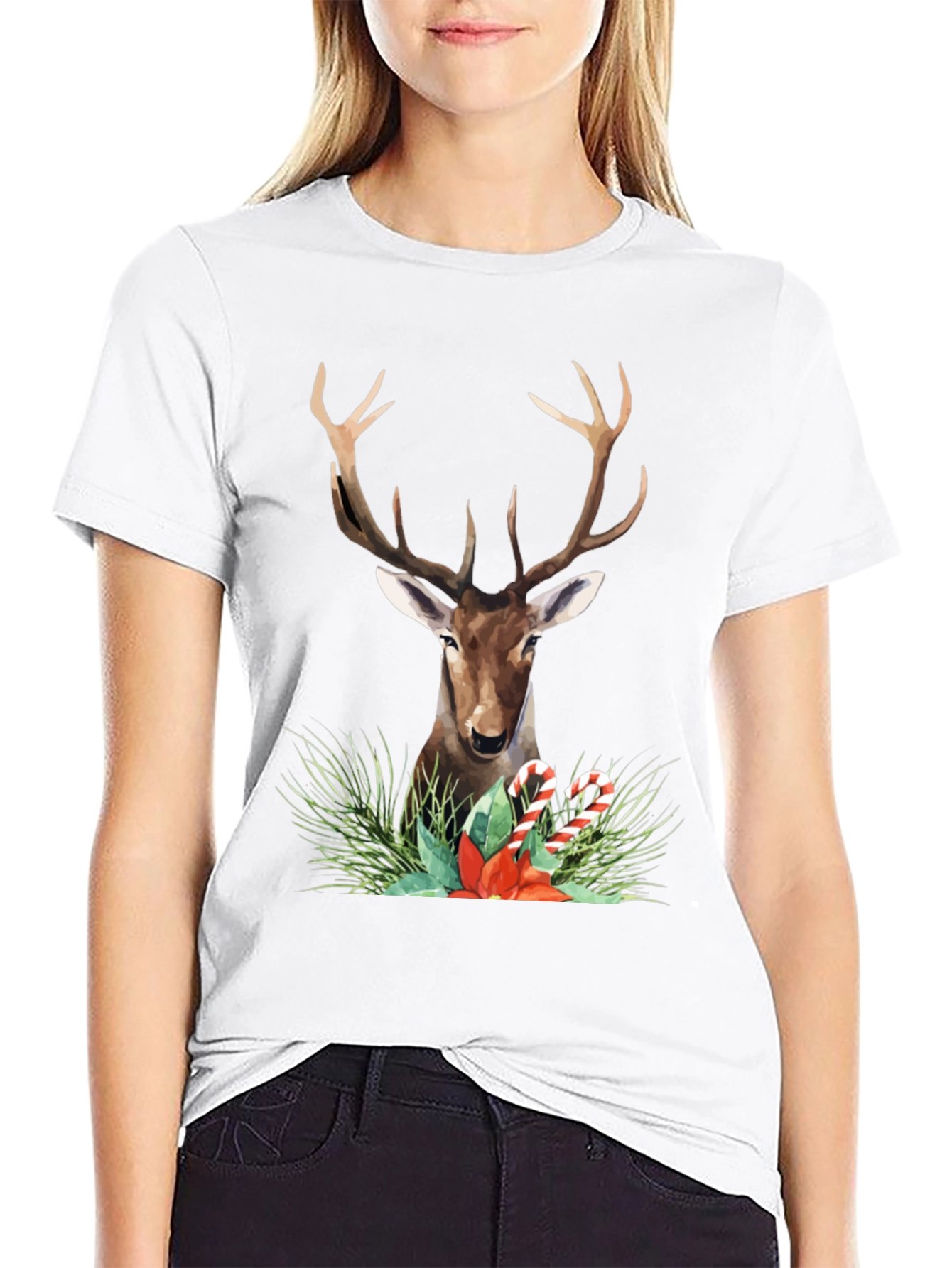 Festive Deer Graphic Tee - Holiday Style