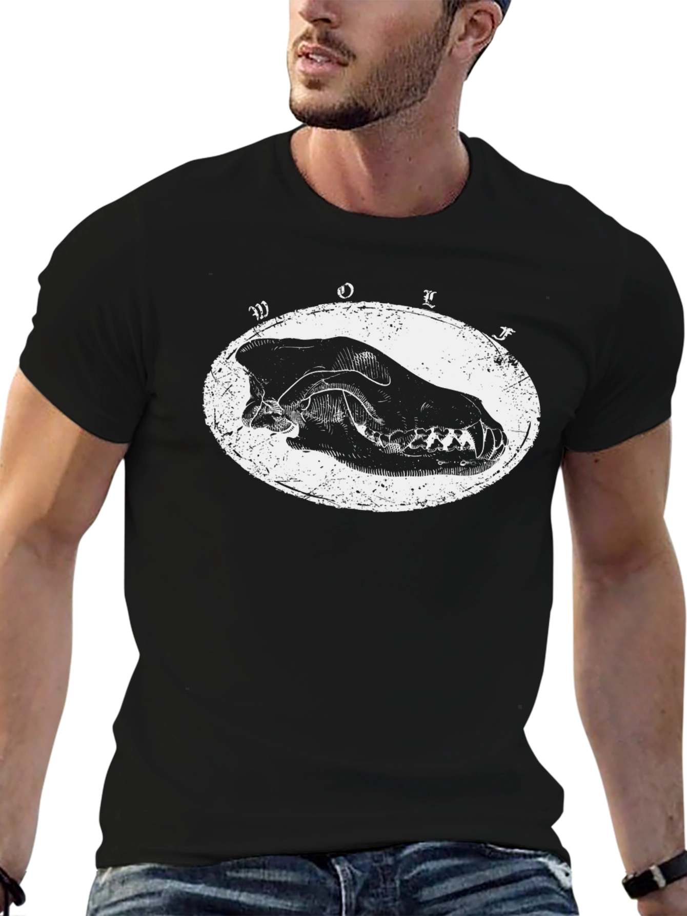 Wolf Skull Graphic Tee - Black Cotton T-Shirt