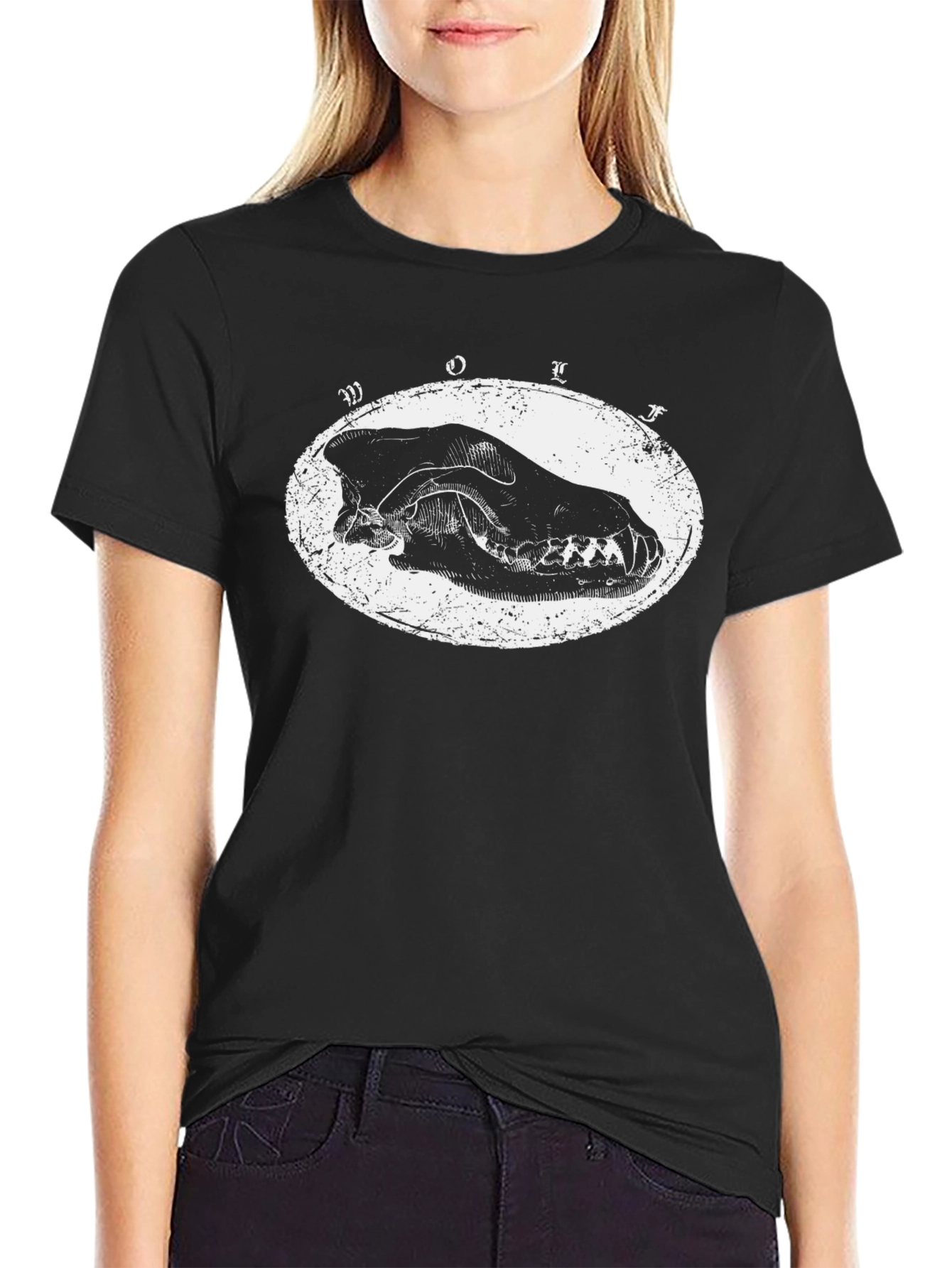 Wolf Skull Graphic Tee - Black Cotton T-Shirt