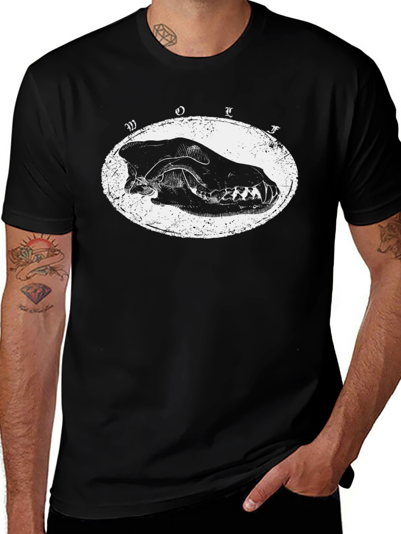 Wolf Skull Graphic Tee - Black Cotton T-Shirt