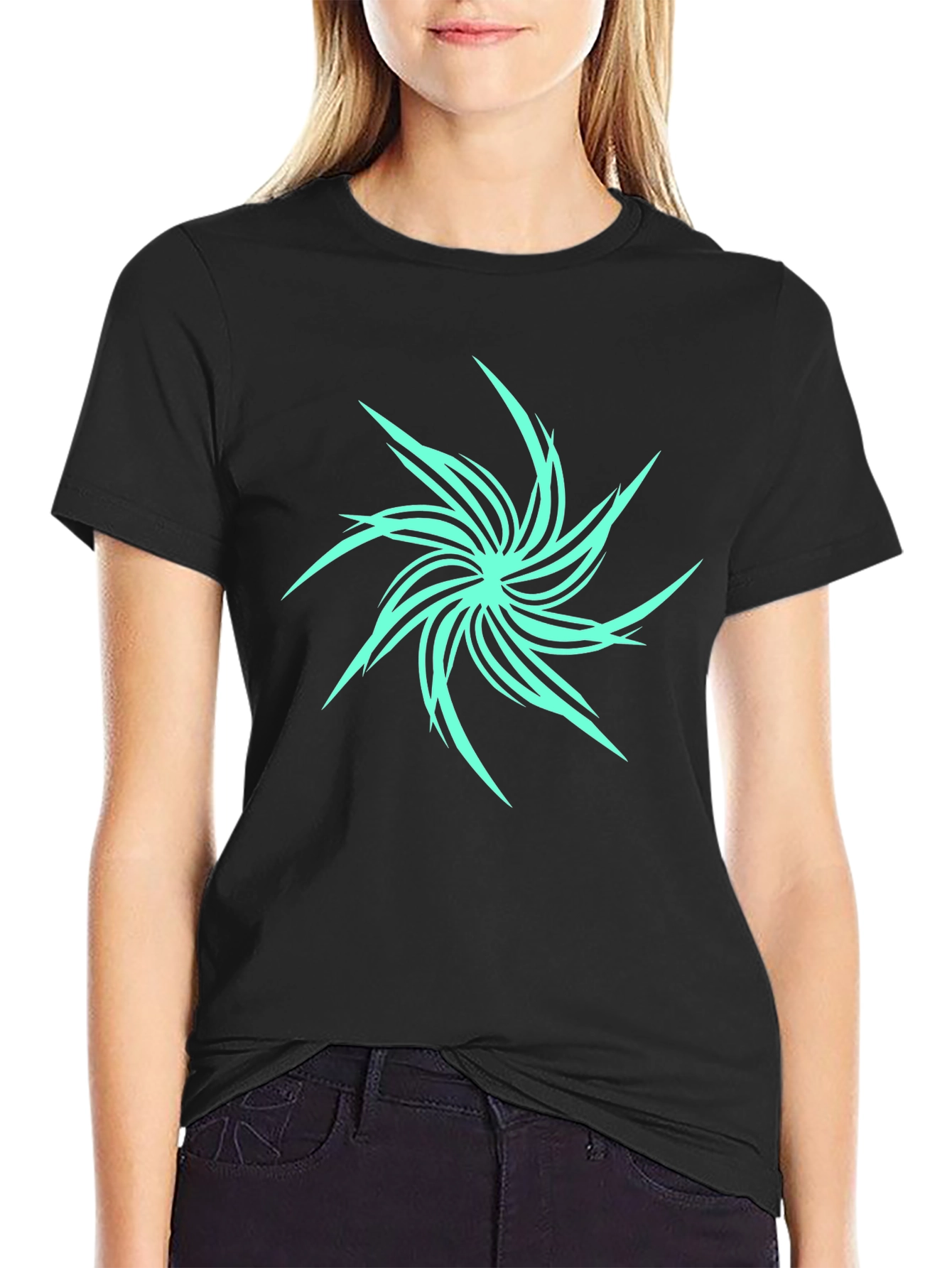 Abstract Spiral Graphic Black T-Shirt