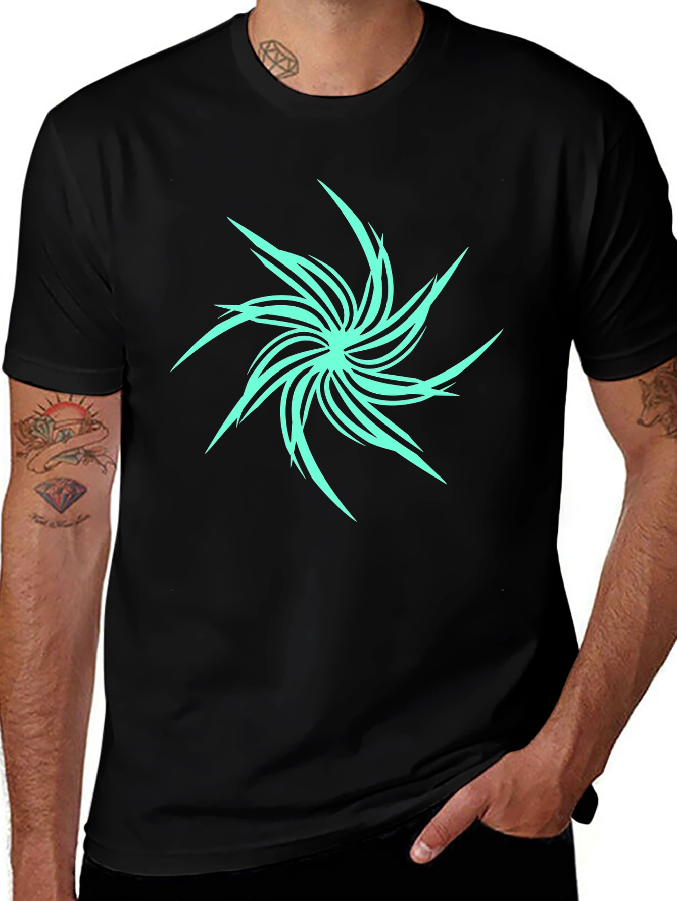 Abstract Spiral Graphic Black T-Shirt