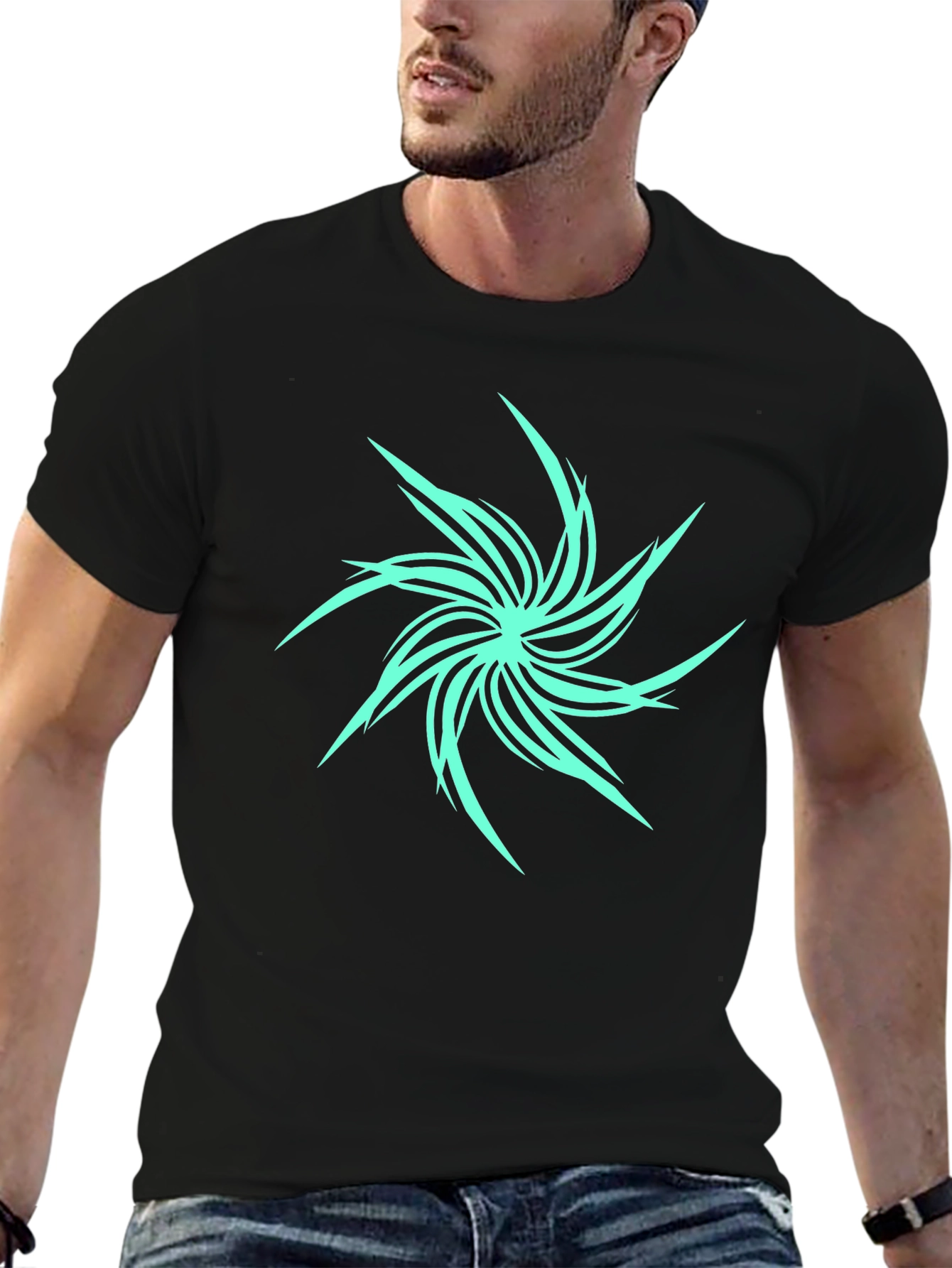 Abstract Spiral Graphic Black T-Shirt