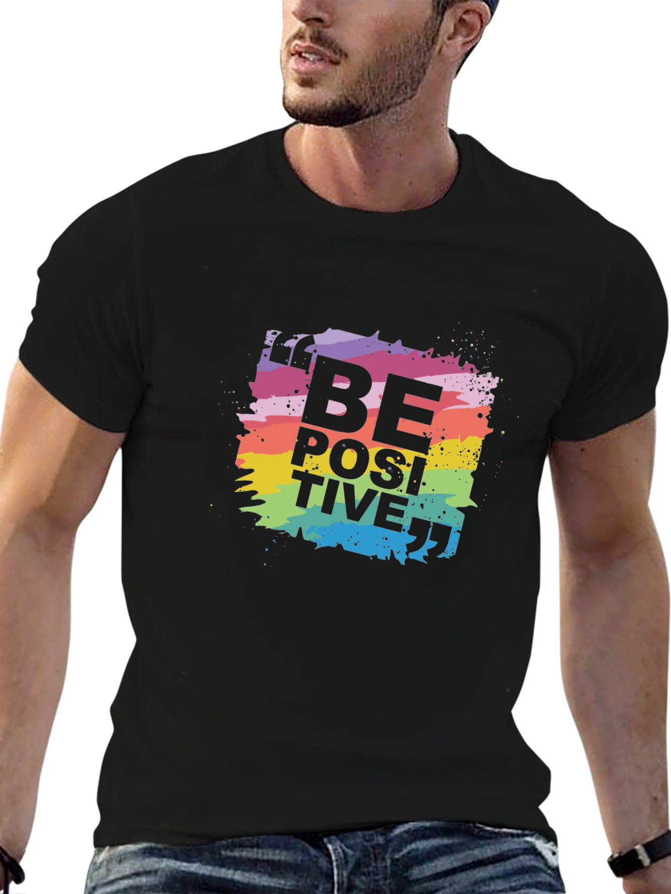 Be Positive Rainbow Graphic T-Shirt