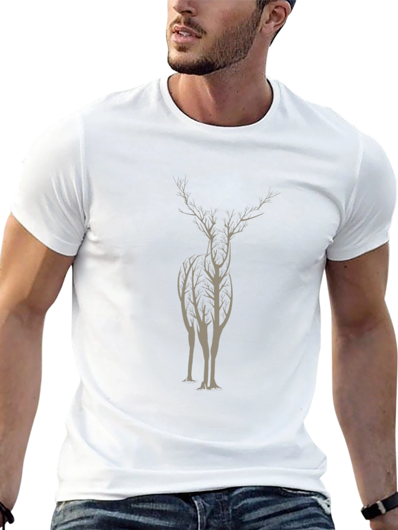 Nature Deer Graphic Tee - Unique Tree Design