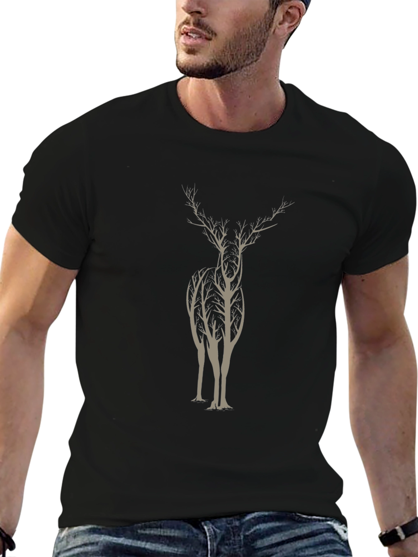 Nature Deer Graphic Tee - Unique Tree Design