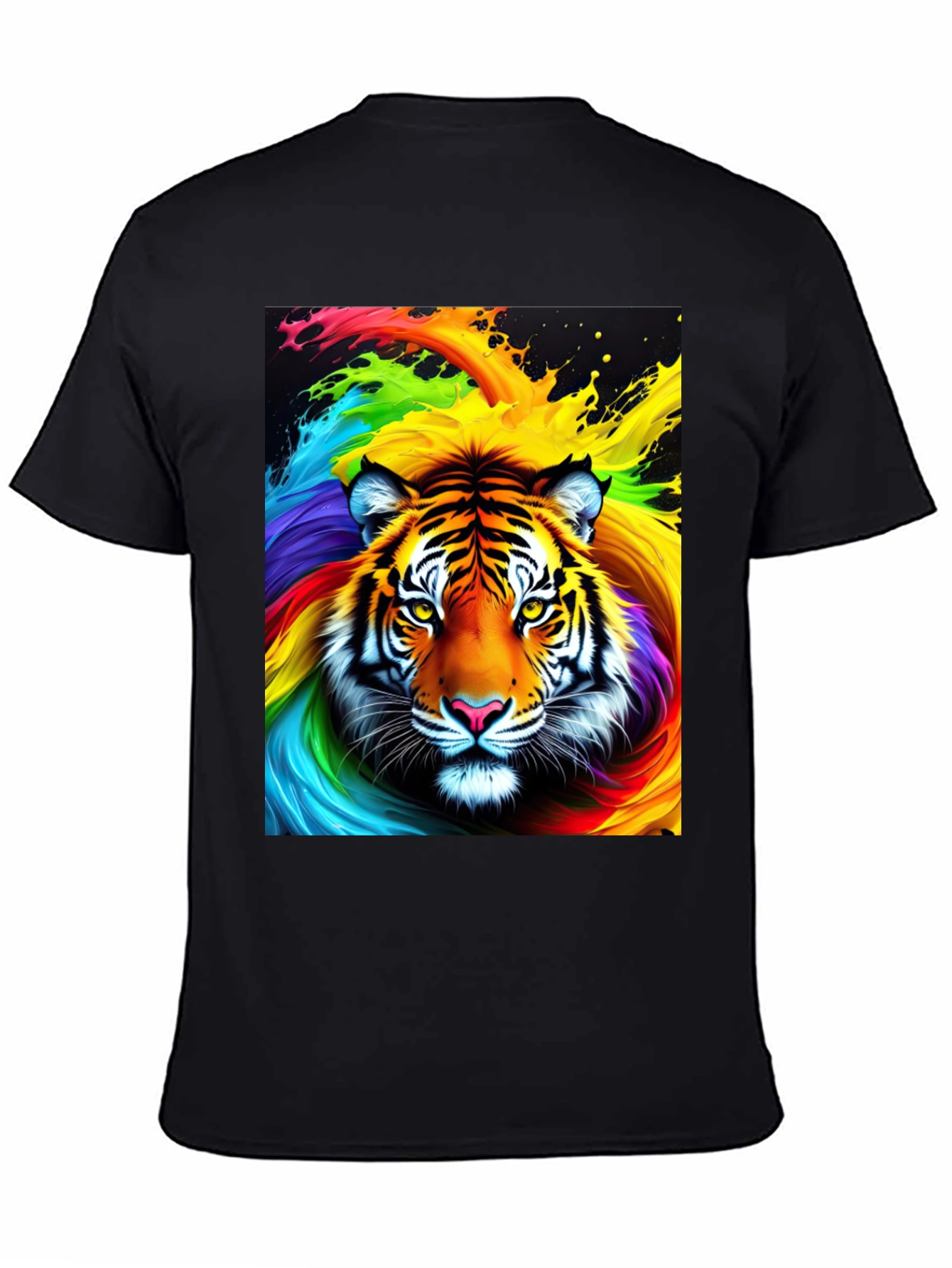 Rainbow Tiger Graphic Tee - Black Cotton Comfort