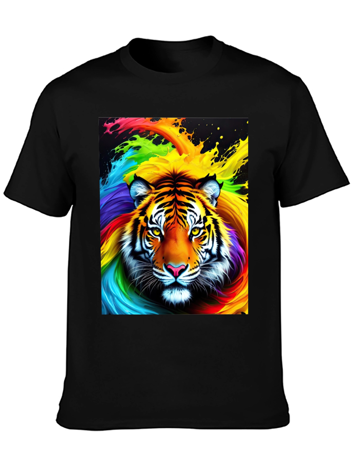 Rainbow Tiger Graphic Tee - Black Cotton Comfort