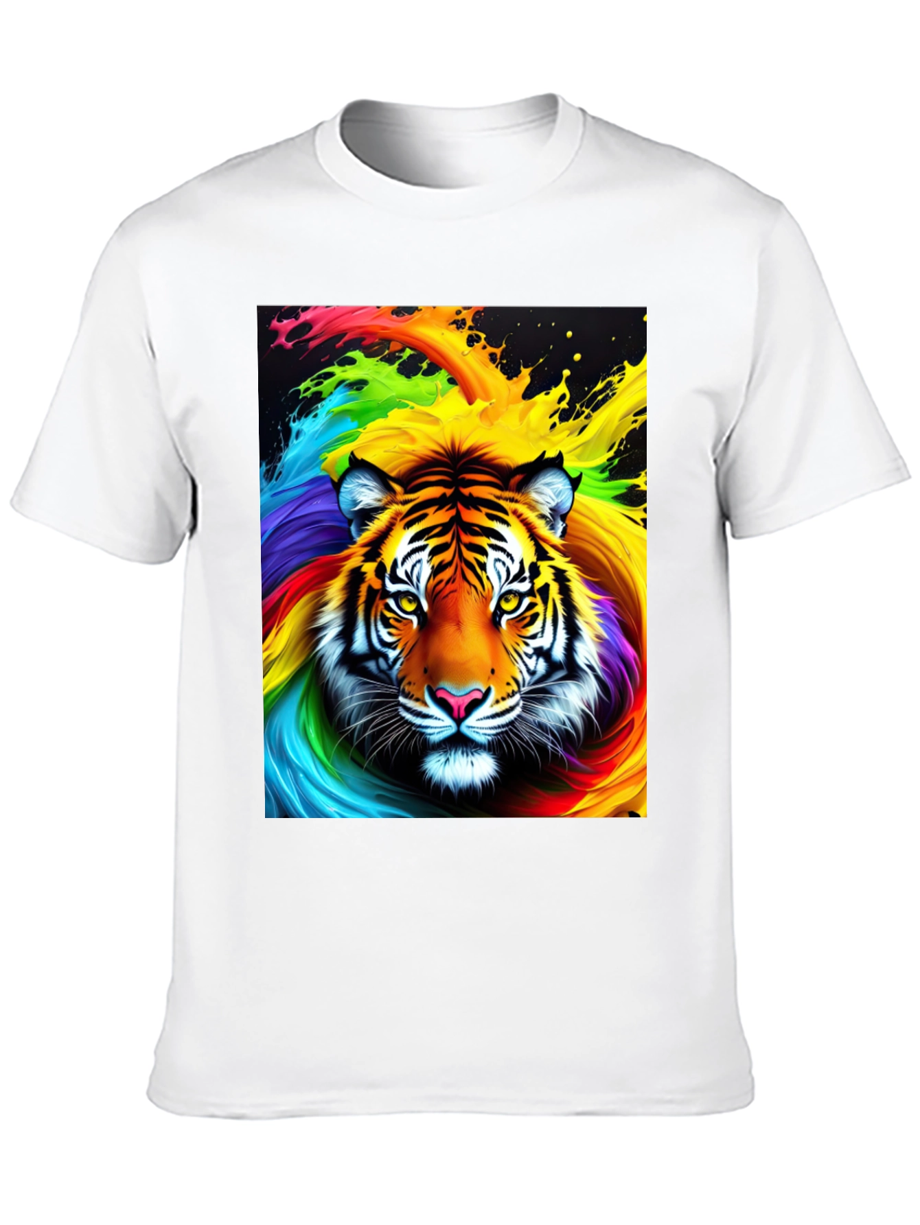 Rainbow Tiger Graphic Tee - Black Cotton Comfort