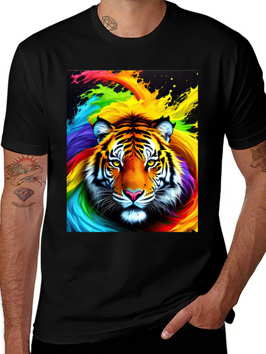 Rainbow Tiger Graphic Tee - Black Cotton Comfort