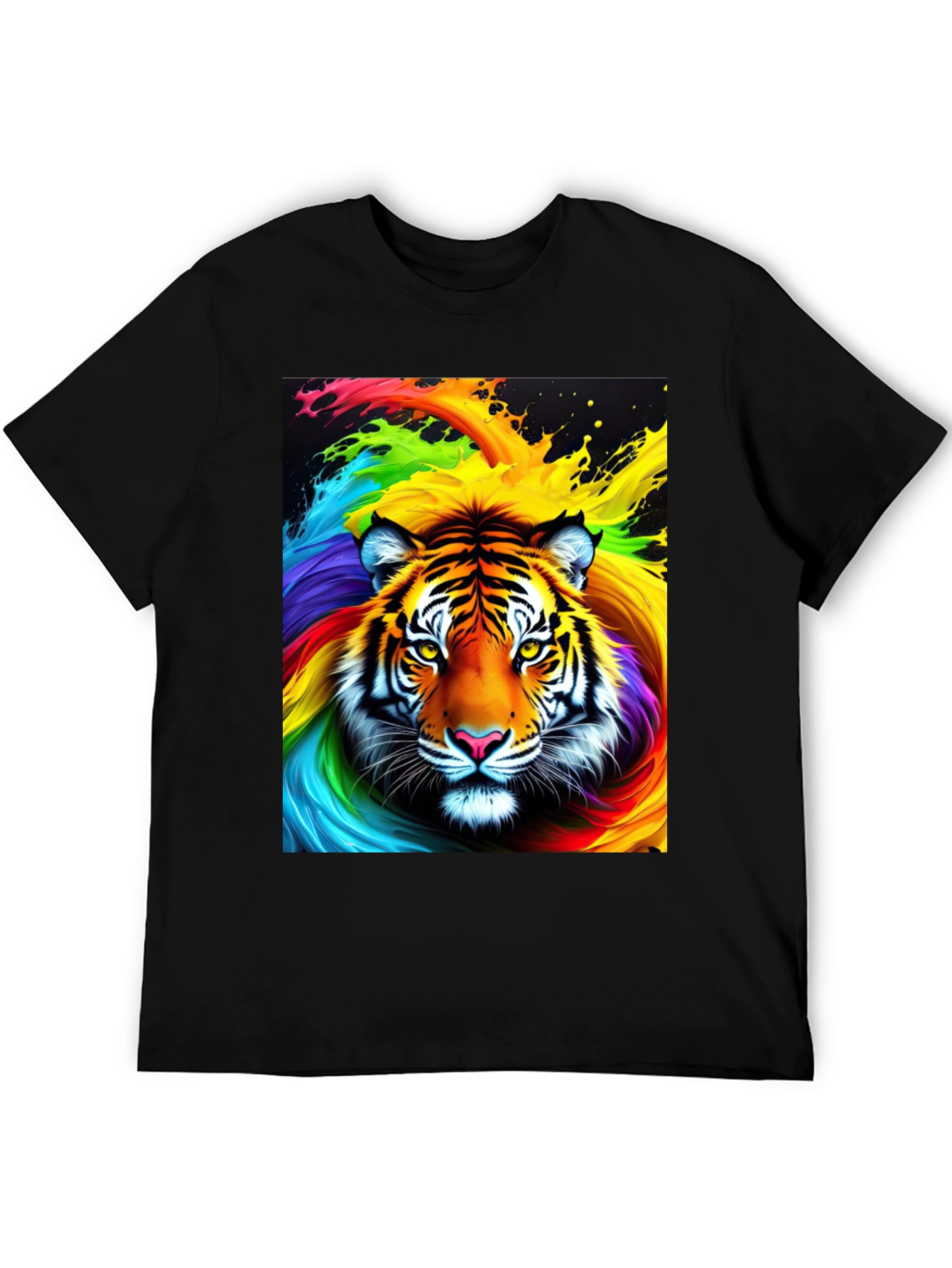 Rainbow Tiger Graphic Tee - Black Cotton Comfort