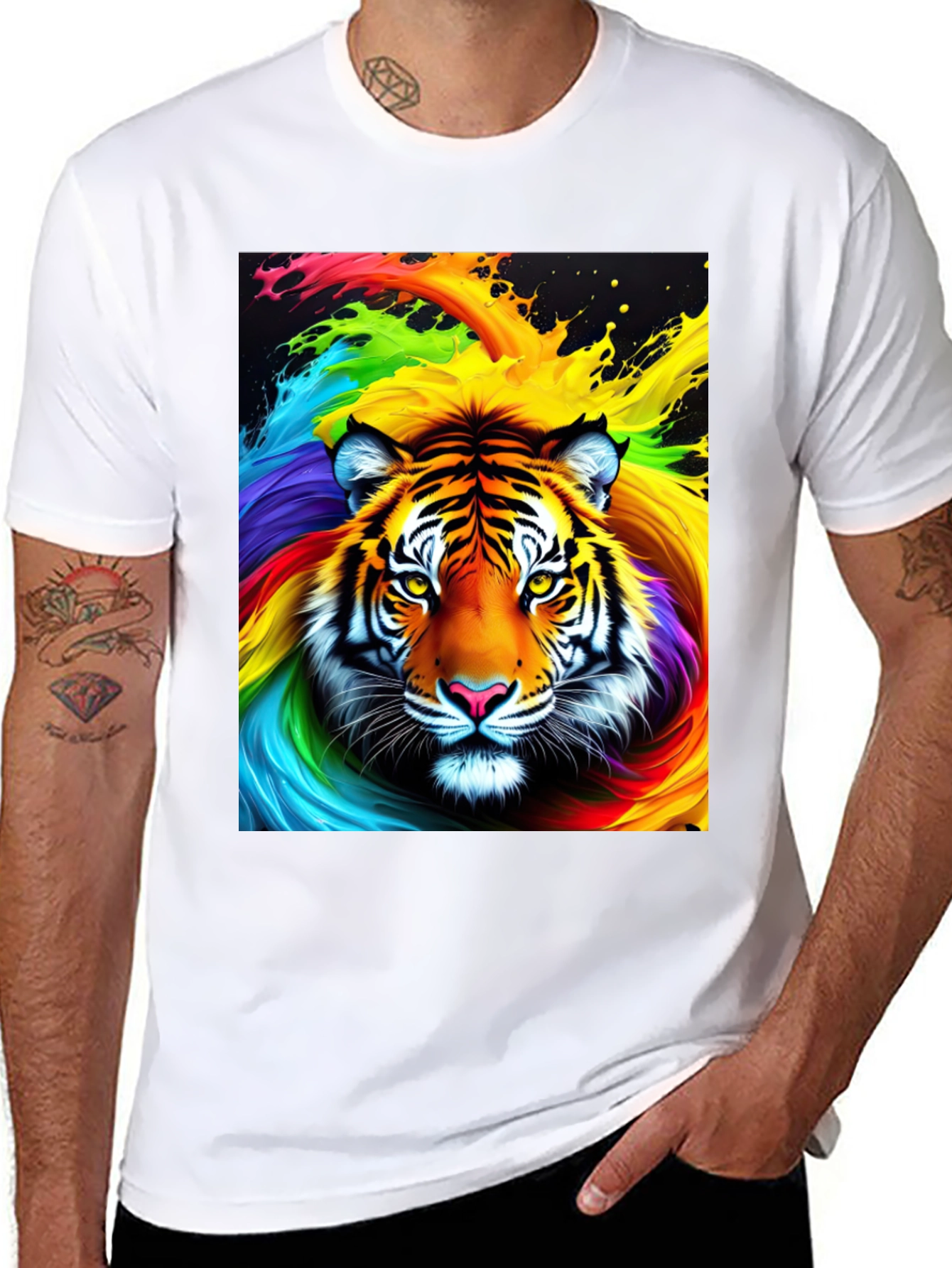 Rainbow Tiger Graphic Tee - Black Cotton Comfort